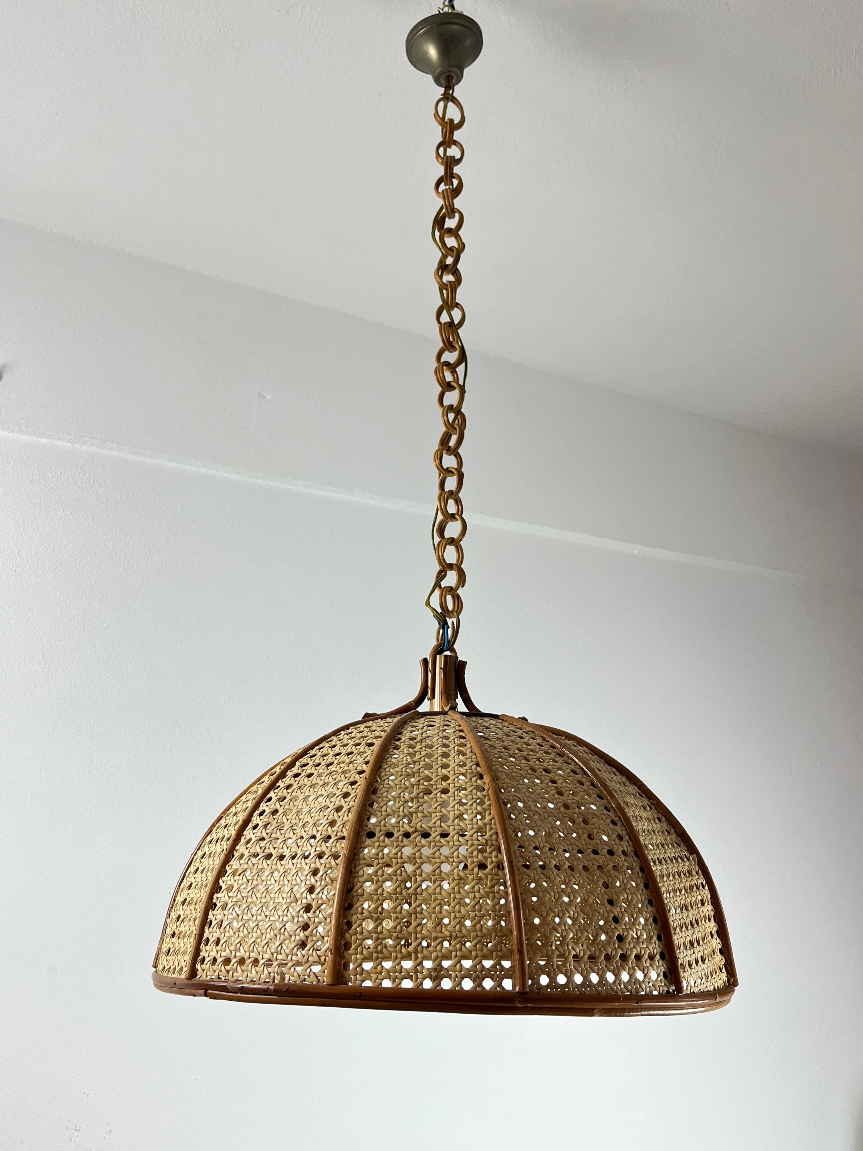 Bamboo and Rattan Pendant Lamp, Italy, 1970s In Good Condition For Sale In Palermo, IT