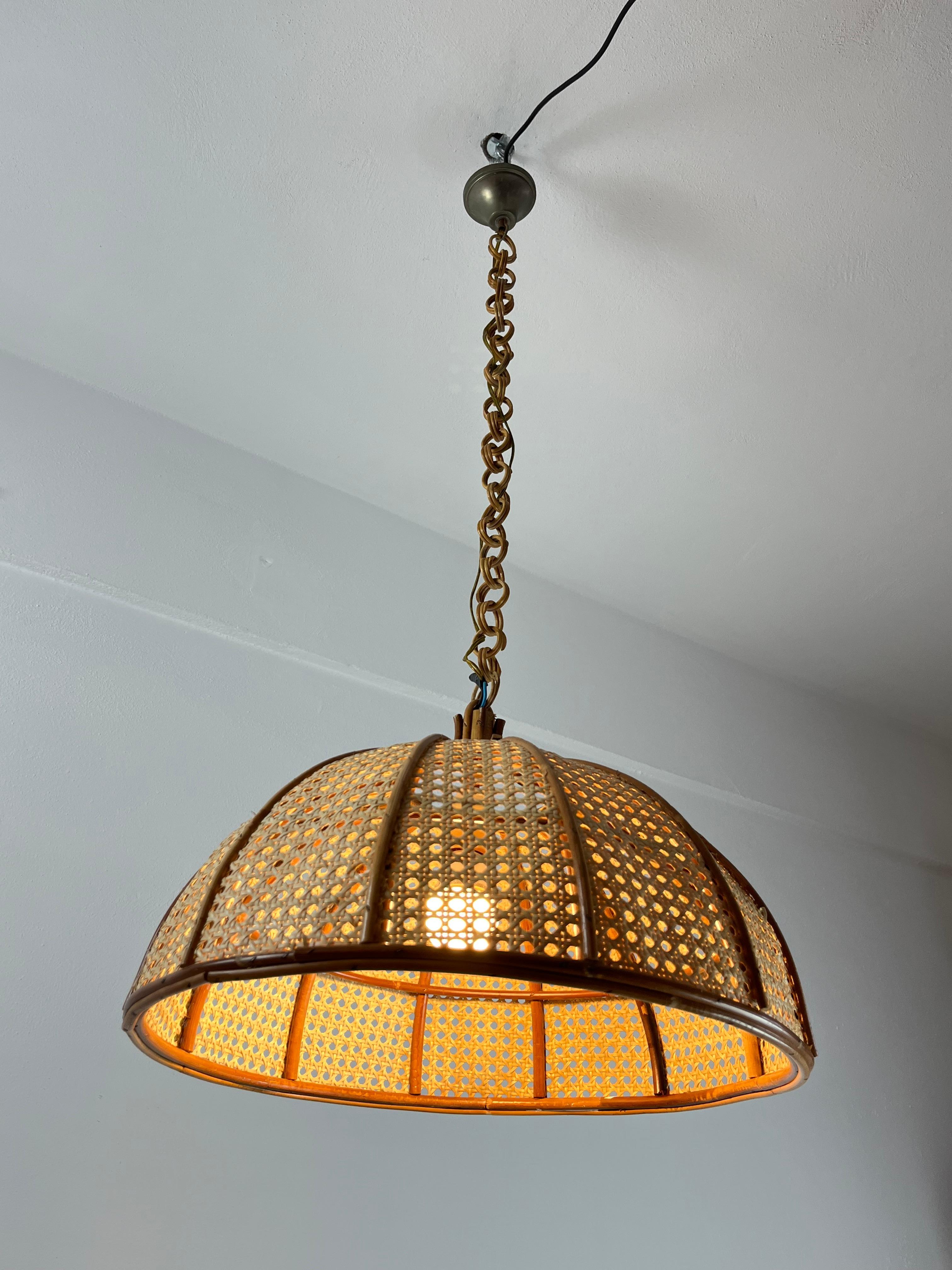 Bamboo and Rattan Pendant Lamp, Italy, 1970s For Sale 1