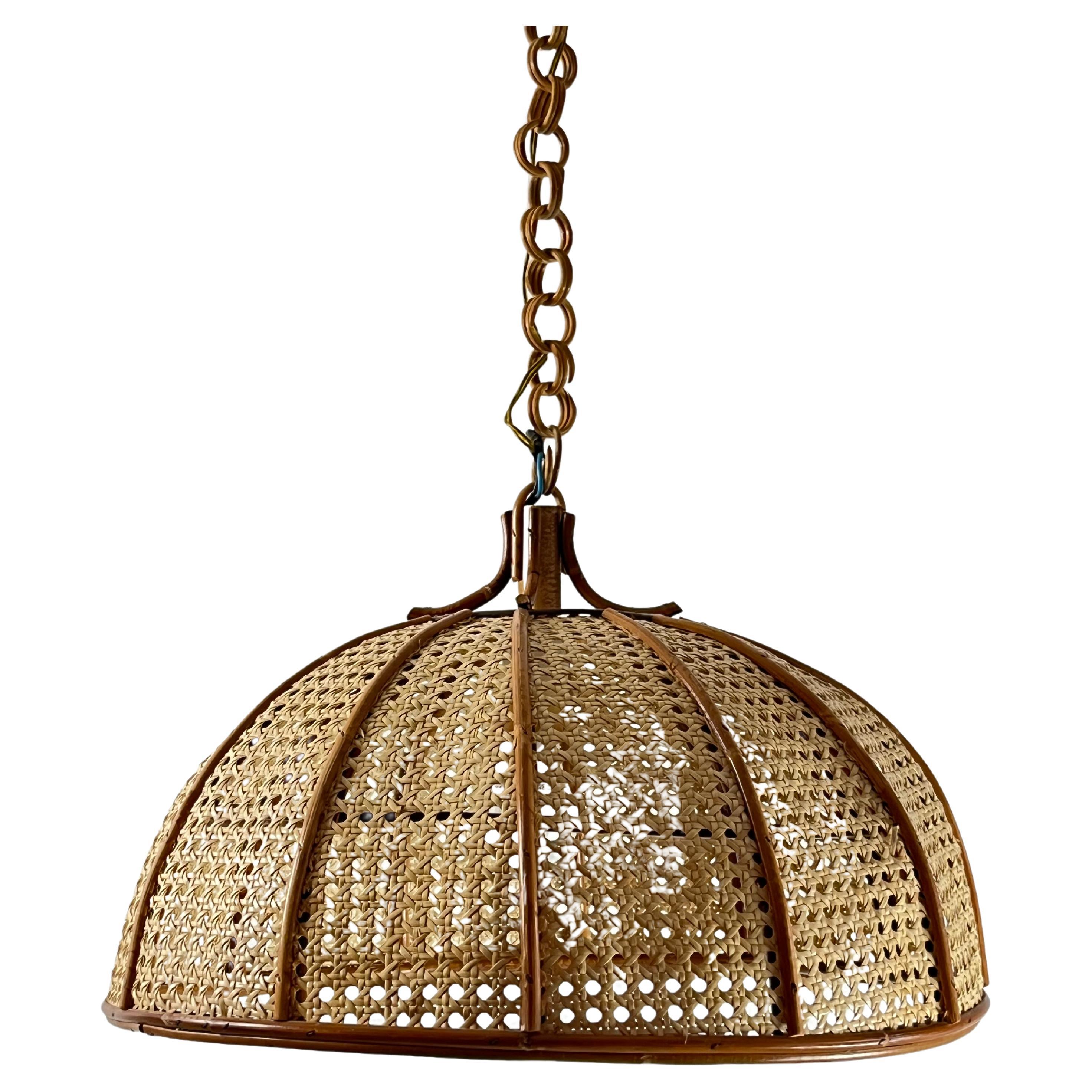 Bamboo and Rattan Pendant Lamp, Italy, 1970s