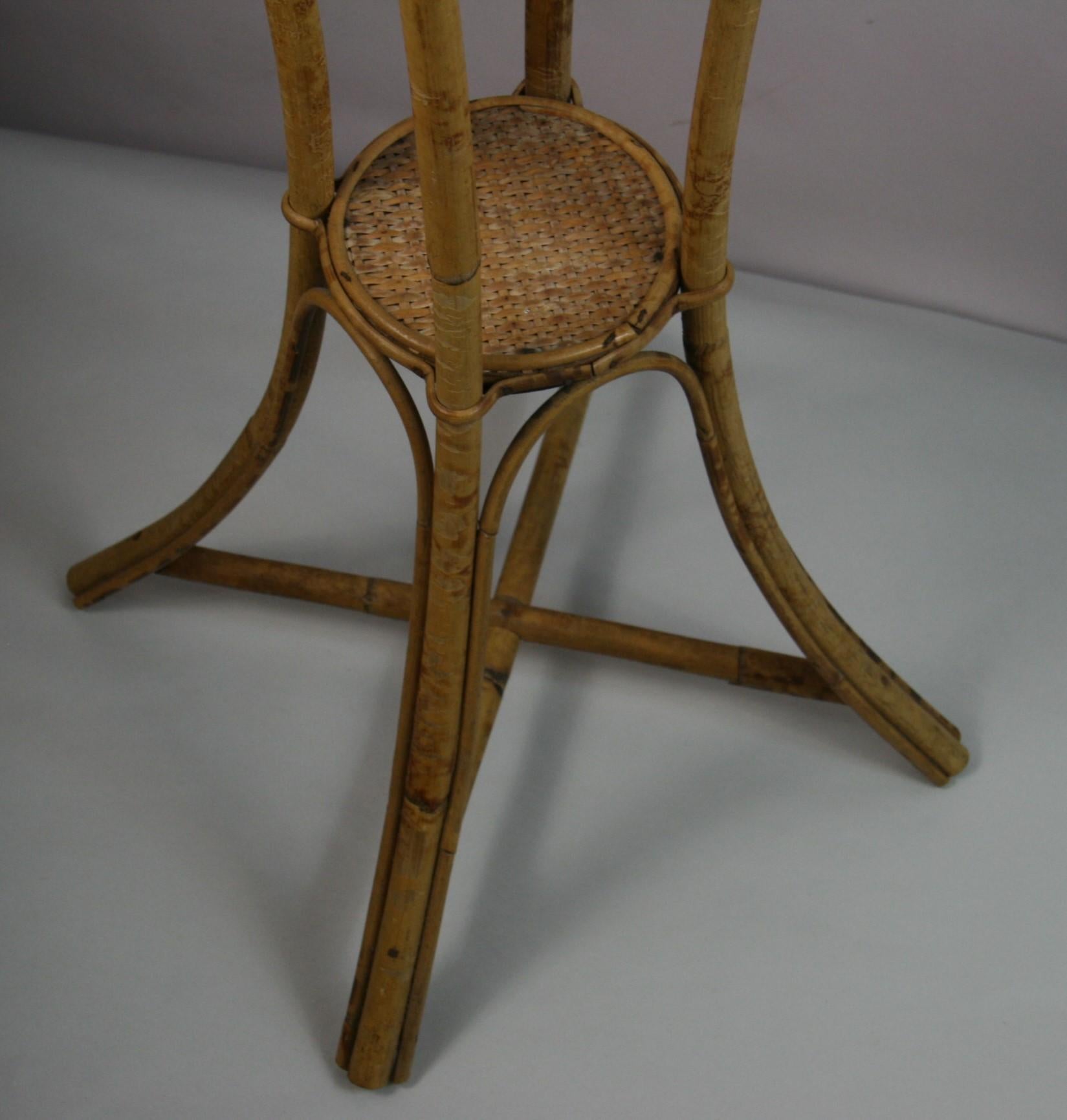 Mid-20th Century Bamboo and Rattan Plant Stand /Pedestal