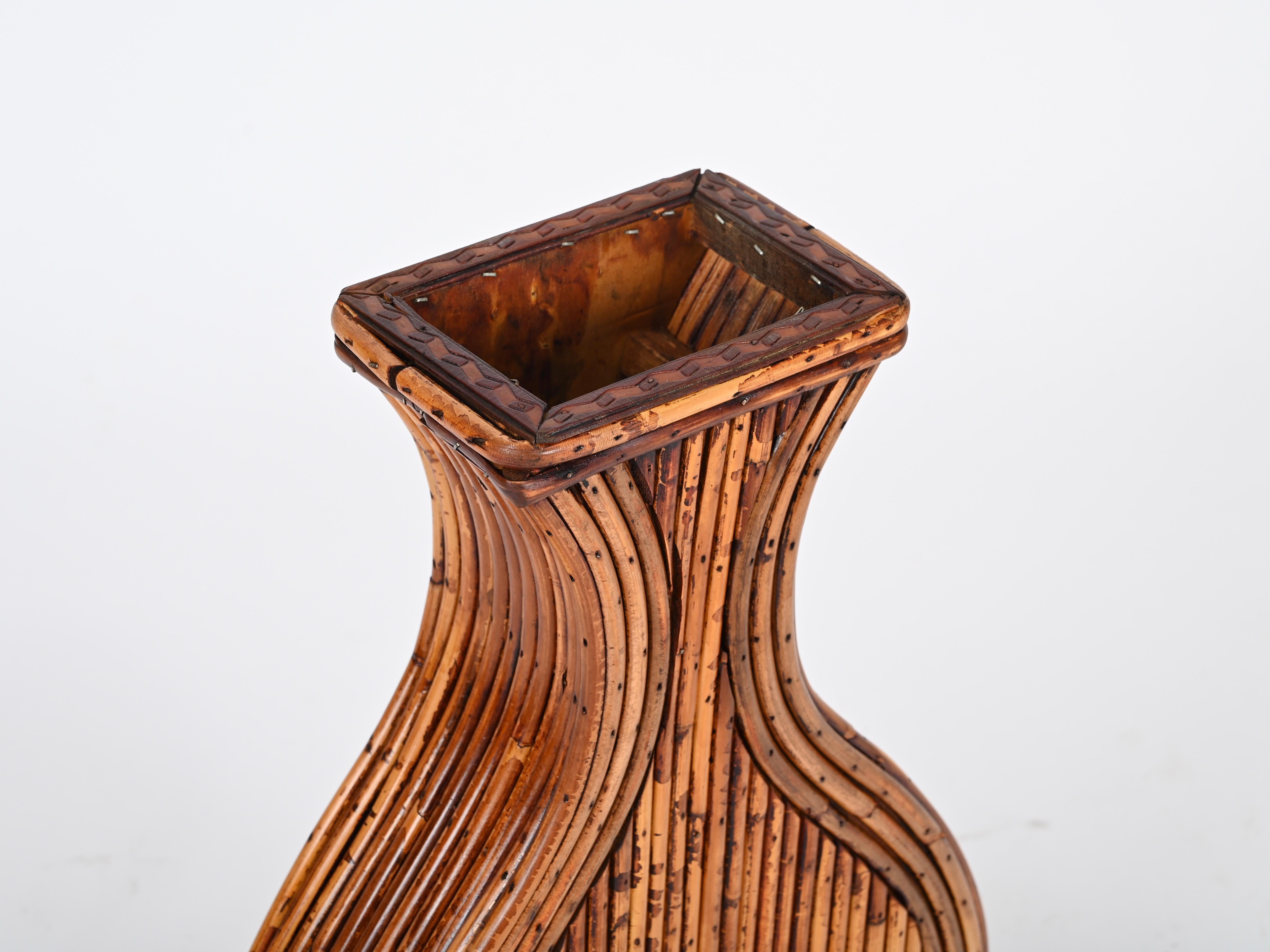 Bambou Jardinière ou Stand Umbrella en bambou et rotin, Vivai del Sud, Italie, années 1970 en vente