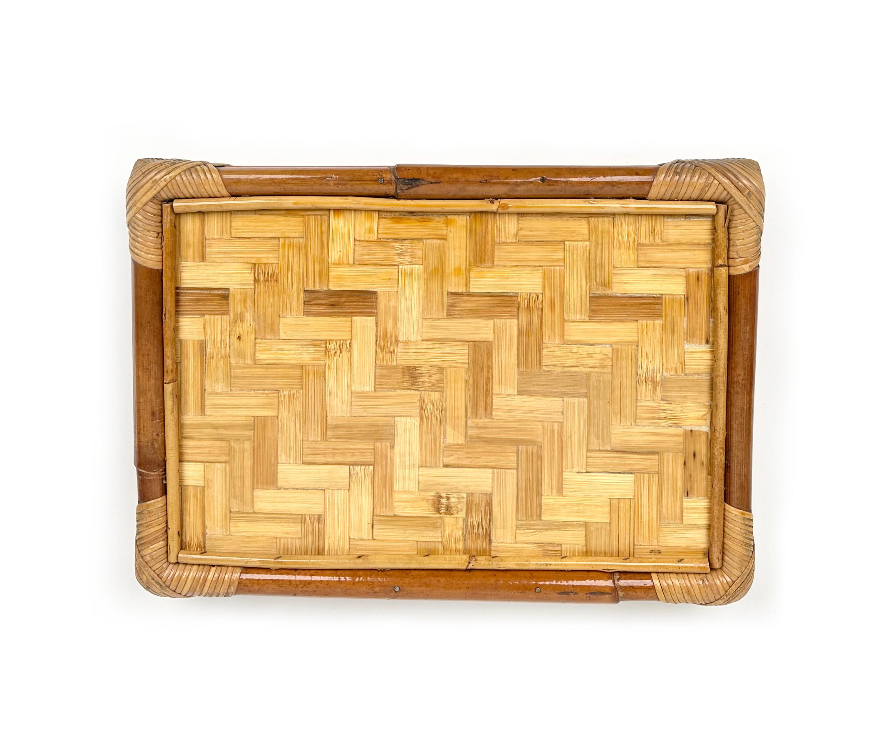 Bamboo and Rattan Rectangular Serving Tray, Italy 1970s 5