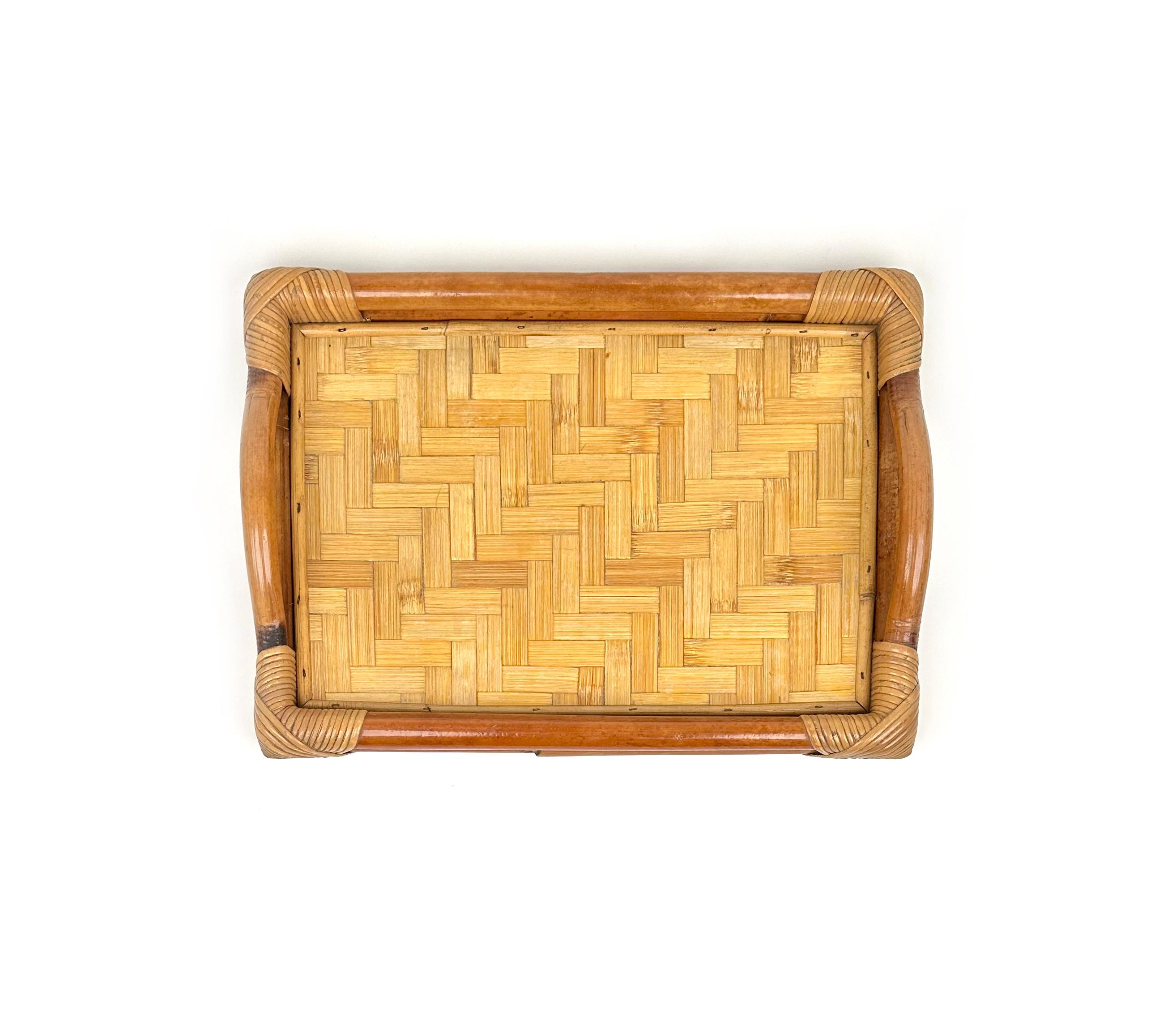 Bamboo and Rattan Rectangular Serving Tray, Italy 1970s In Good Condition In Rome, IT