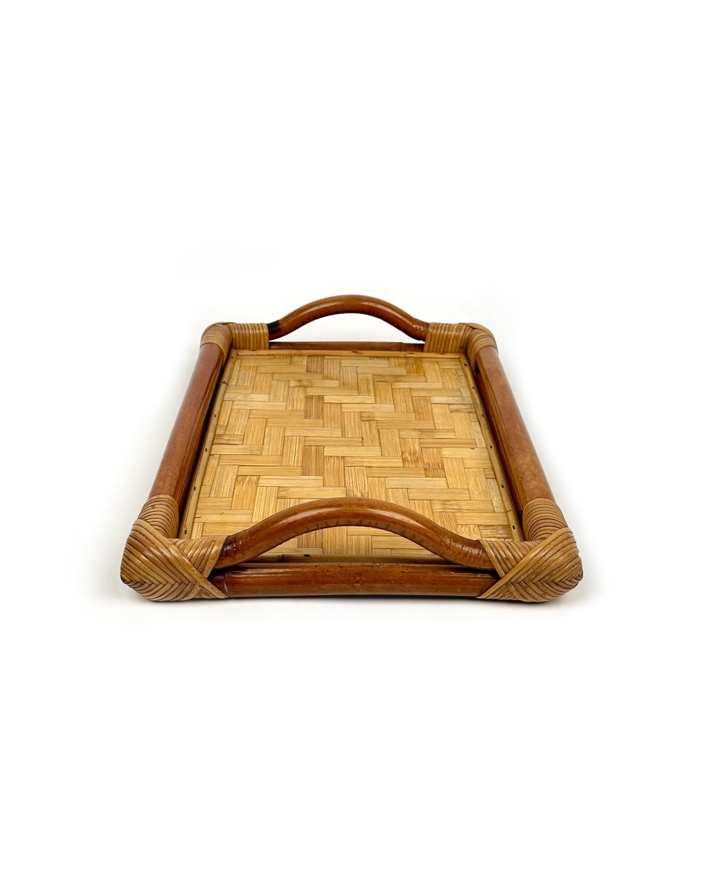 Bamboo and Rattan Rectangular Serving Tray, Italy 1970s 2