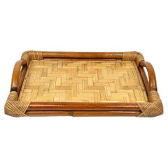 Bamboo and Rattan Rectangular Serving Tray, Italy 1970s