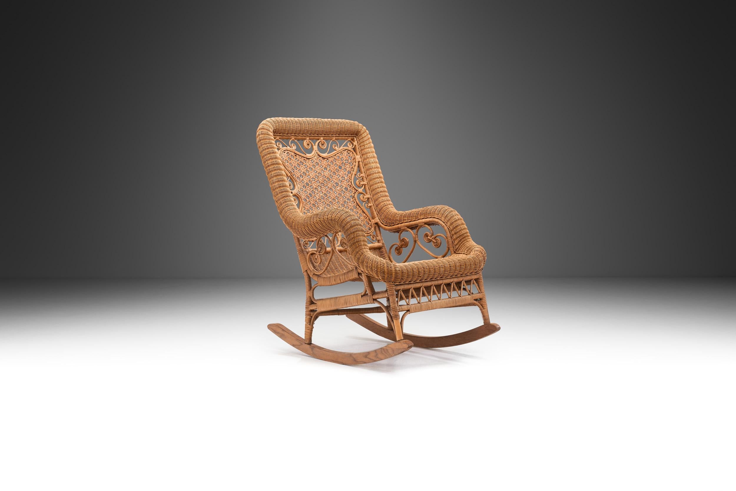 European Bamboo and Rattan Rocking Chair, Europe First Half of the 20th Century