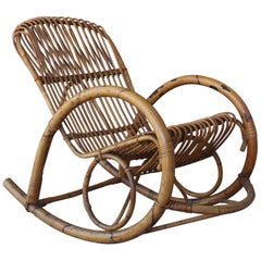 Bamboo and Rattan Rocking Chair, Italy, 1960s