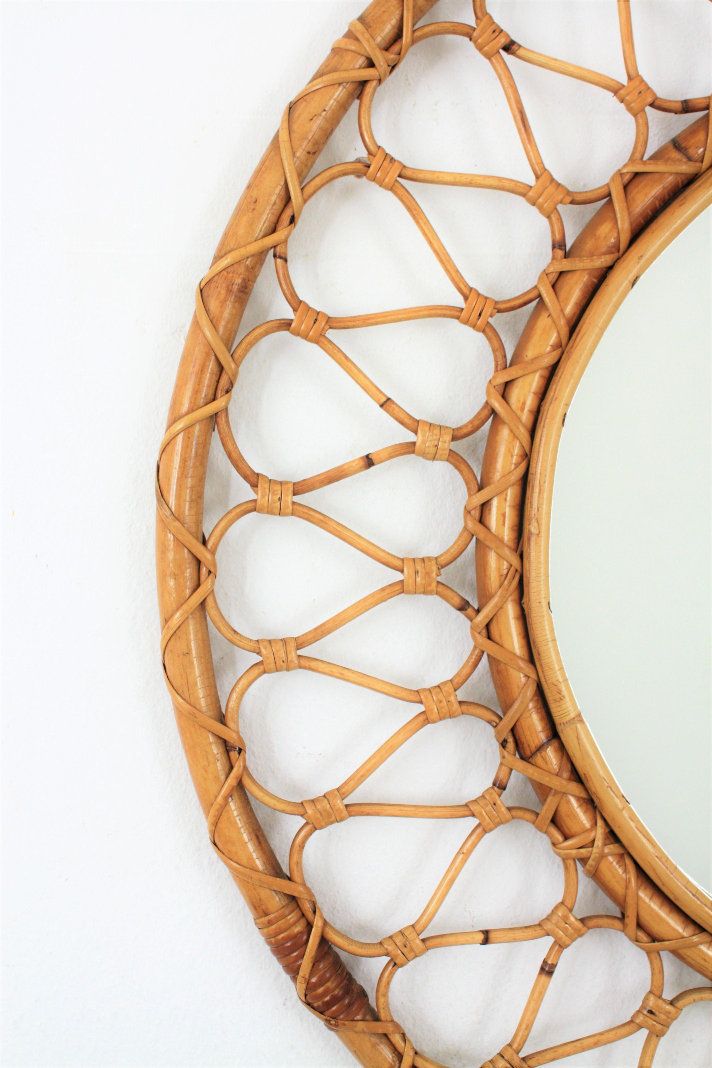 Spanish Bamboo and Rattan Round Mirror