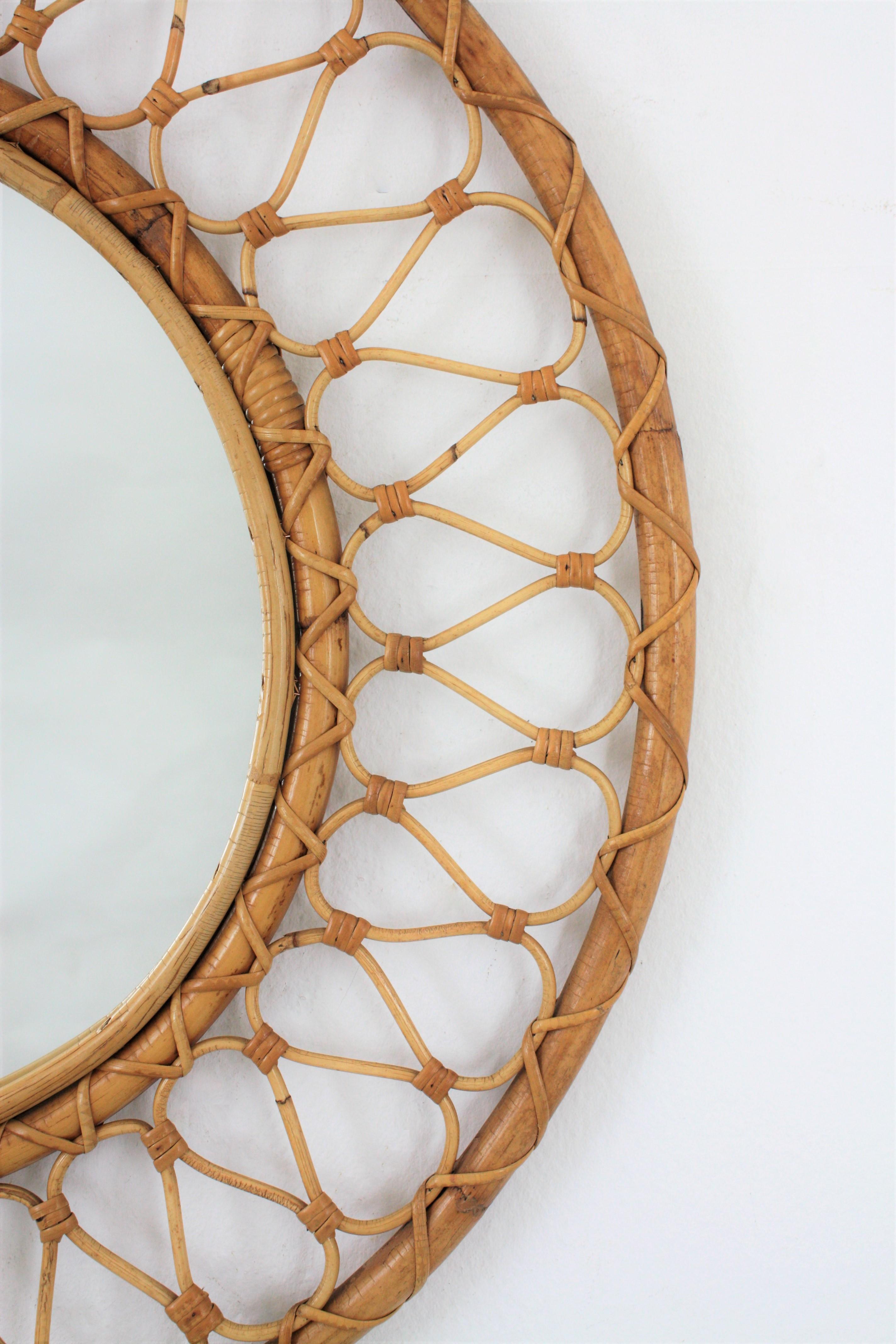 Hand-Crafted Bamboo and Rattan Round Mirror