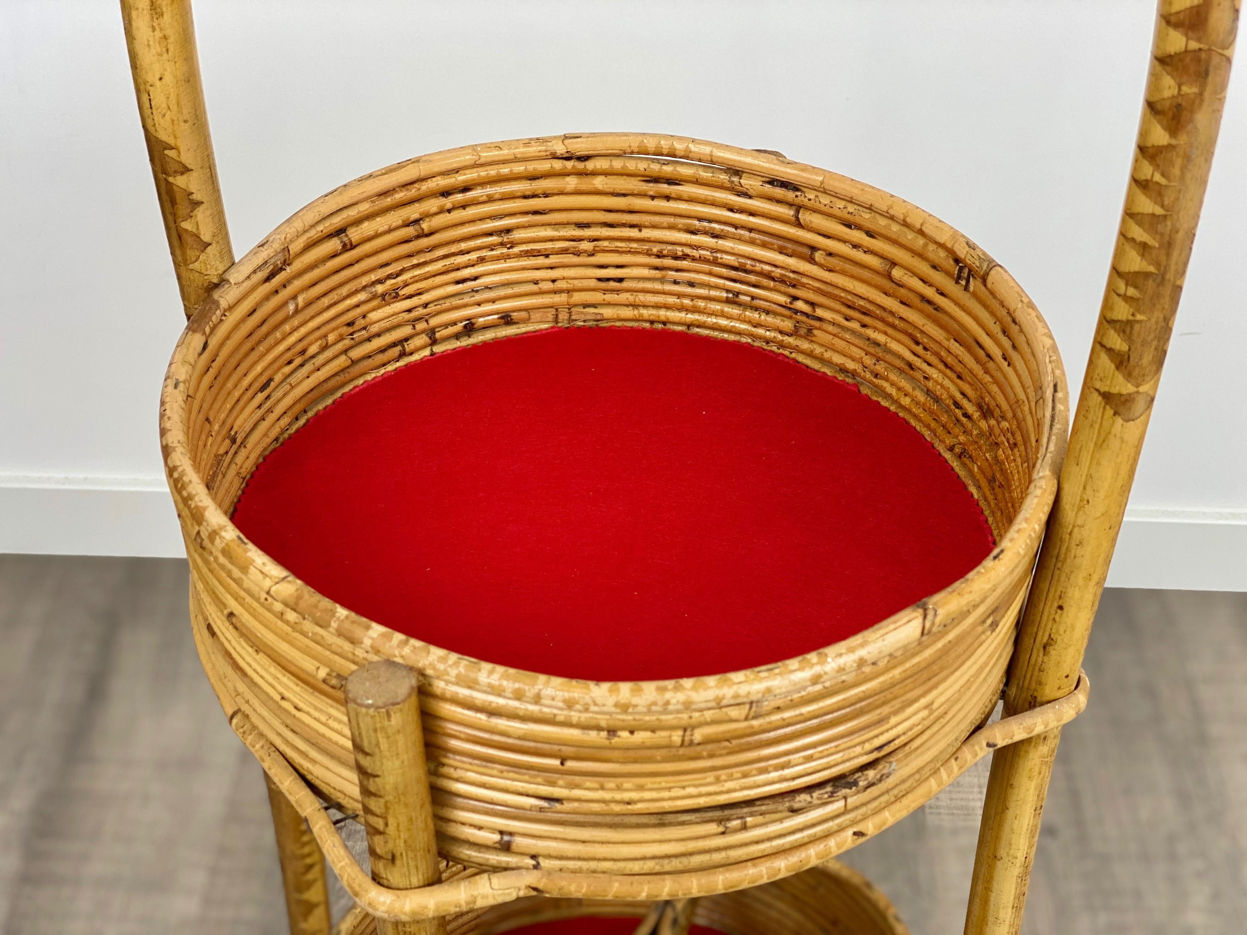 Bamboo and Rattan Round Service Side Bar Cart, Italy, 1960s For Sale 6