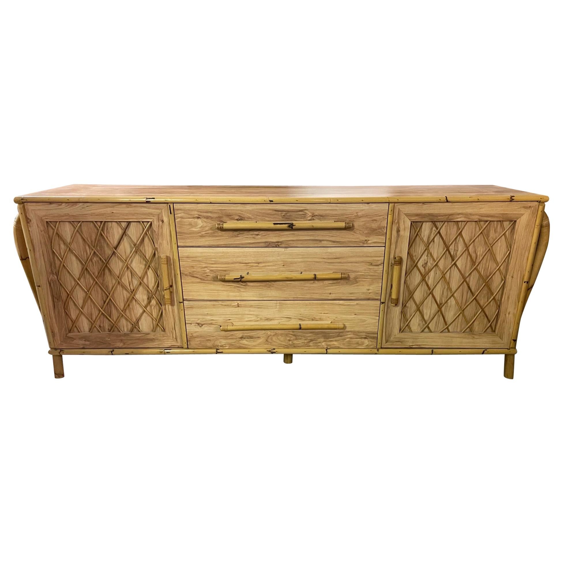 Bamboo and Rattan Sculptural Framed Credenza For Sale