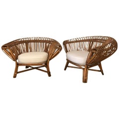 Bamboo and Rattan Sculptural Lounge Chairs, Italy, 1960