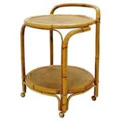 Bamboo and Rattan Serving Side Bar Cart, Italy, 1960s