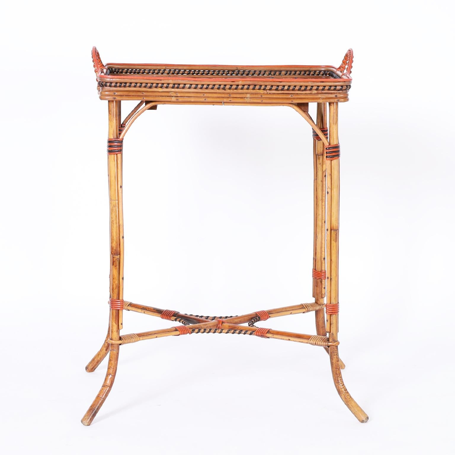 British Colonial Bamboo and Rattan Serving Stand or Bar