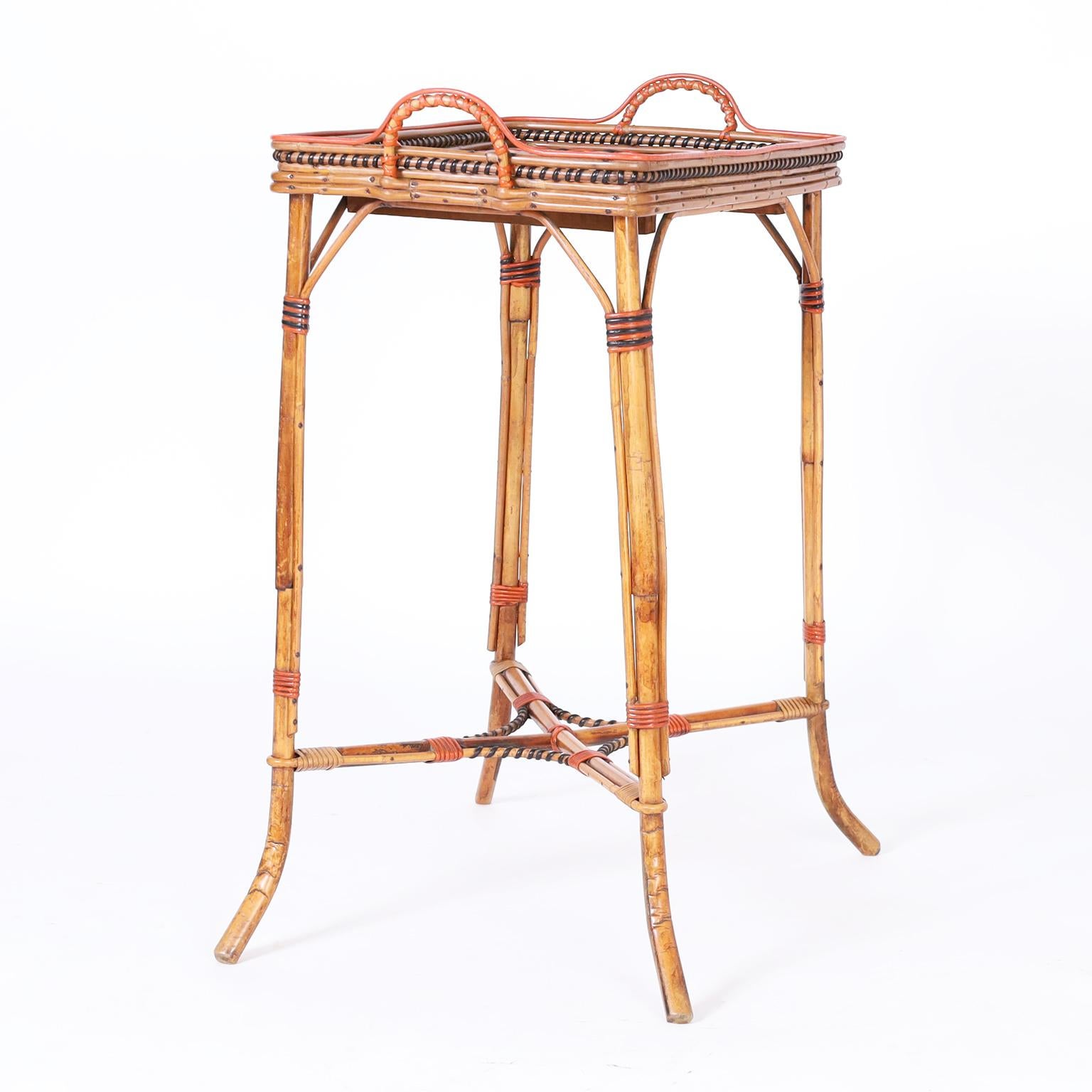 French Bamboo and Rattan Serving Stand or Bar