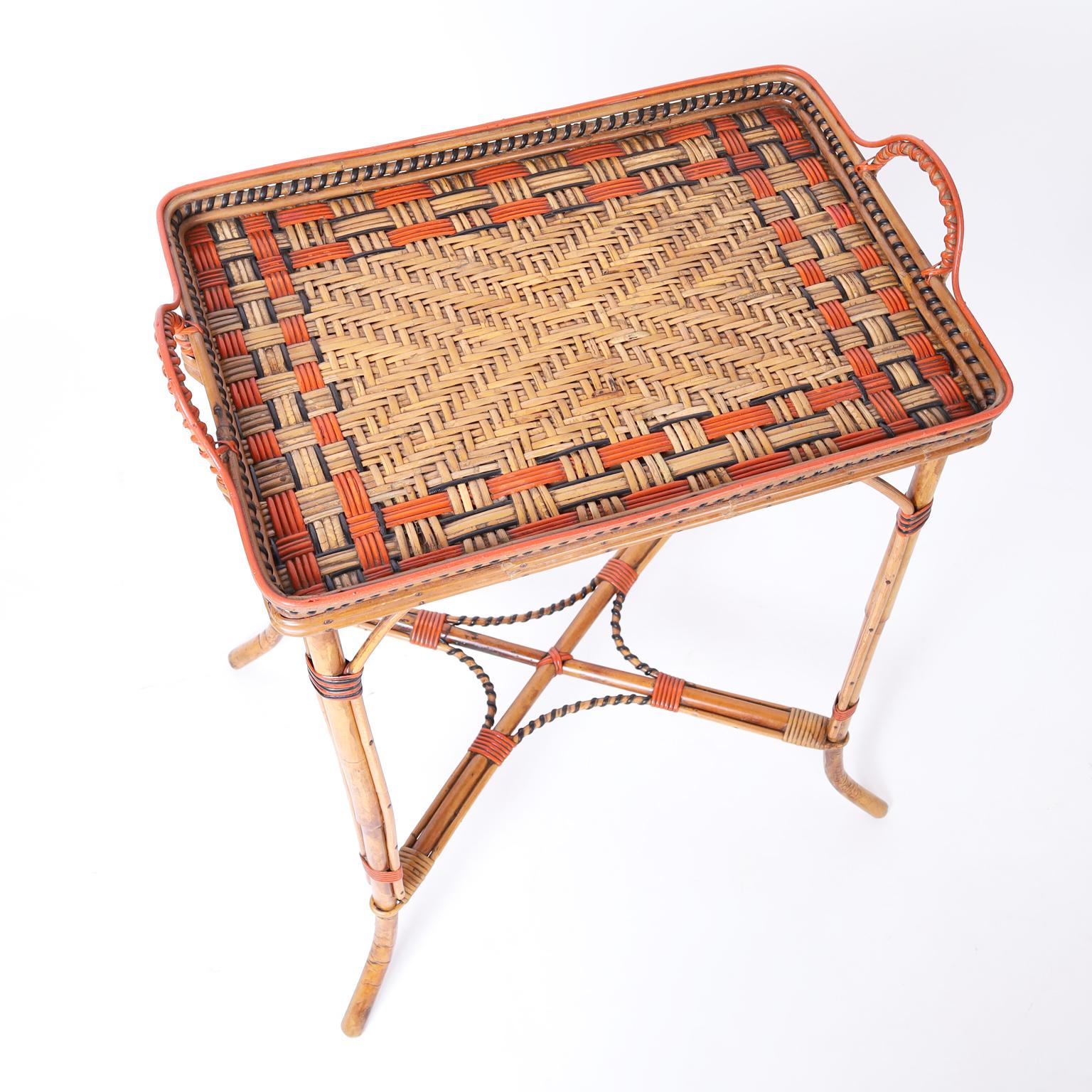 Hand-Woven Bamboo and Rattan Serving Stand or Bar