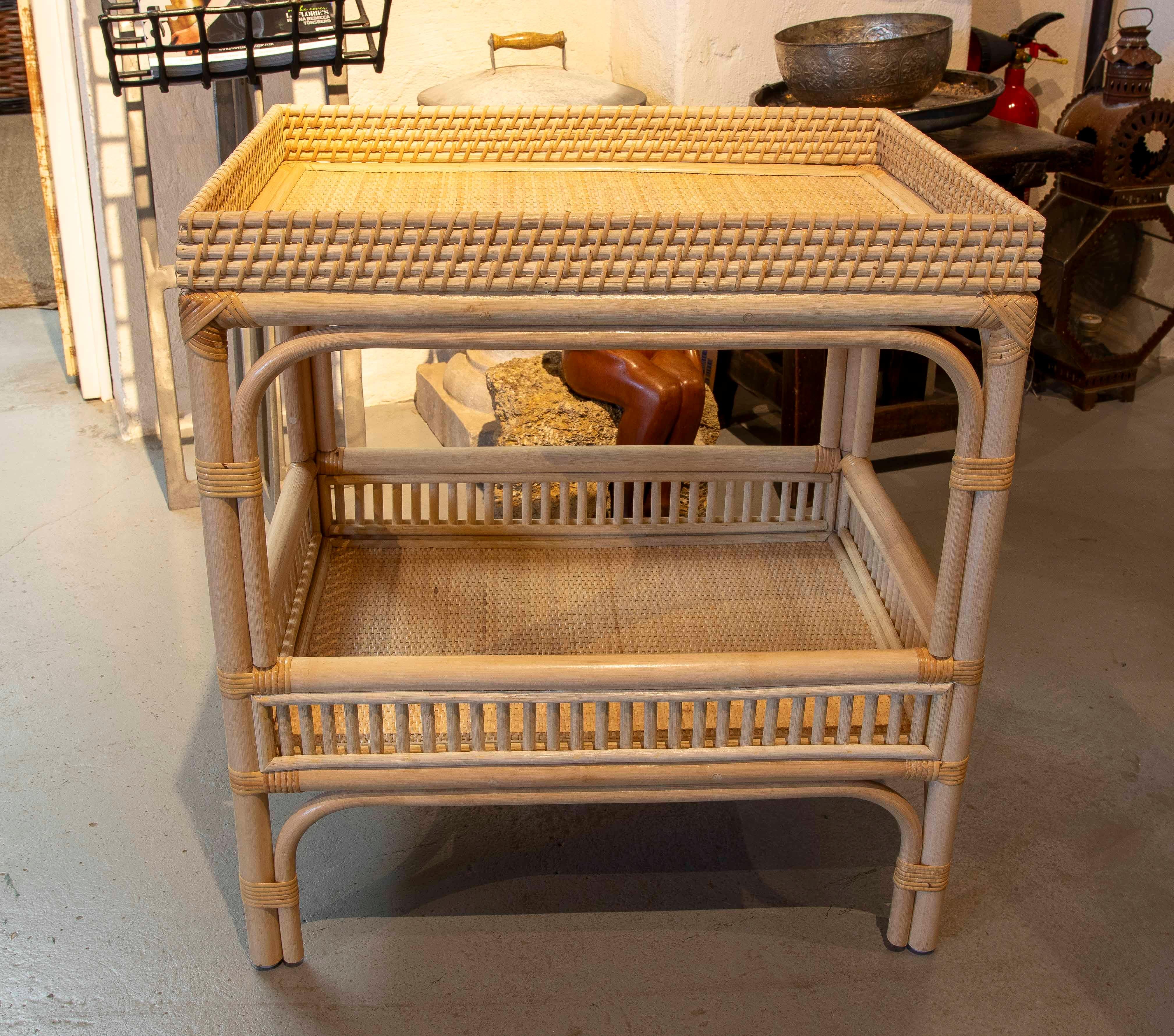 European Bamboo and Rattan Side Table or Bedside Table with Two Ballads For Sale