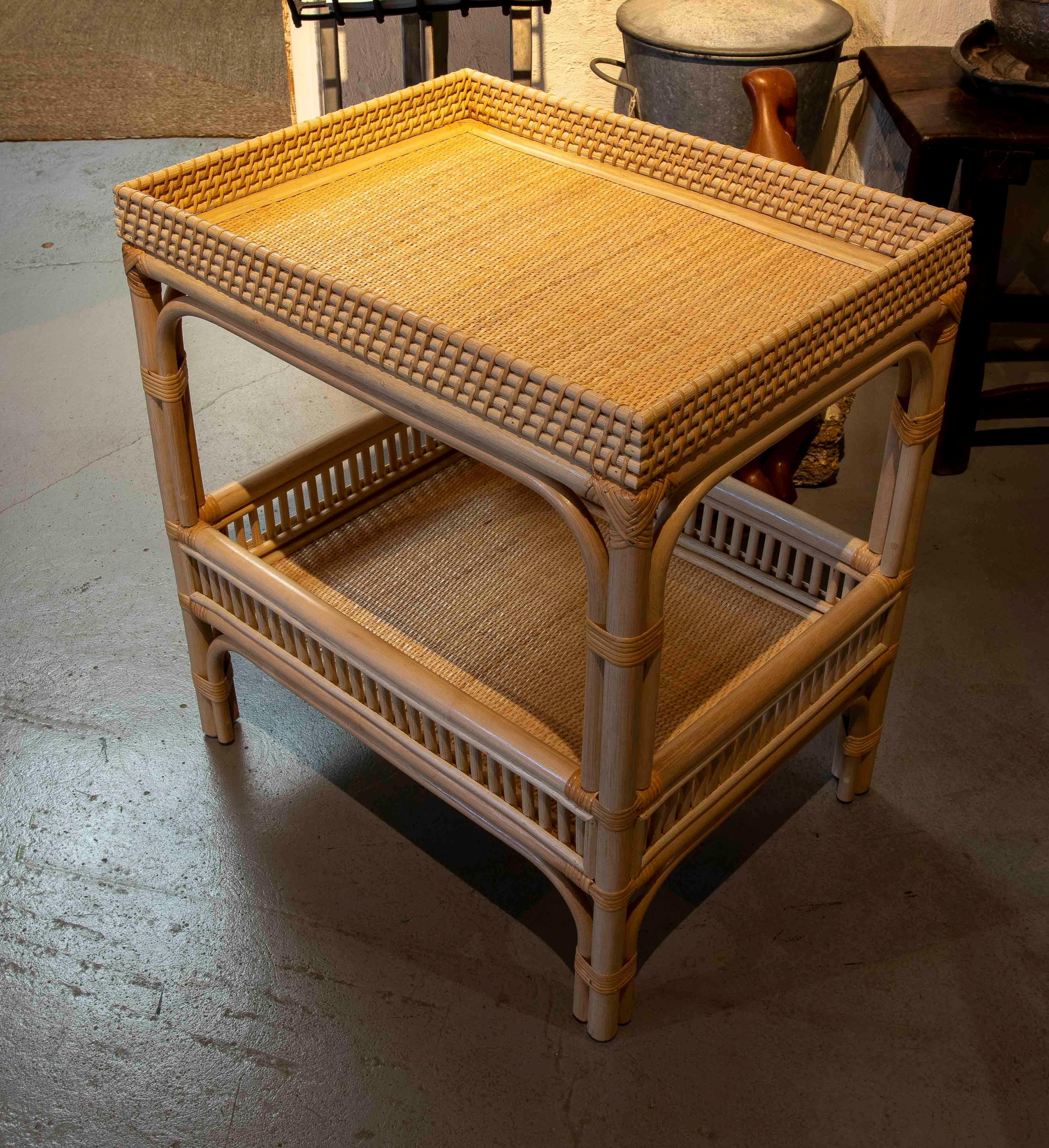 Contemporary Bamboo and Rattan Side Table or Bedside Table with Two Ballads For Sale
