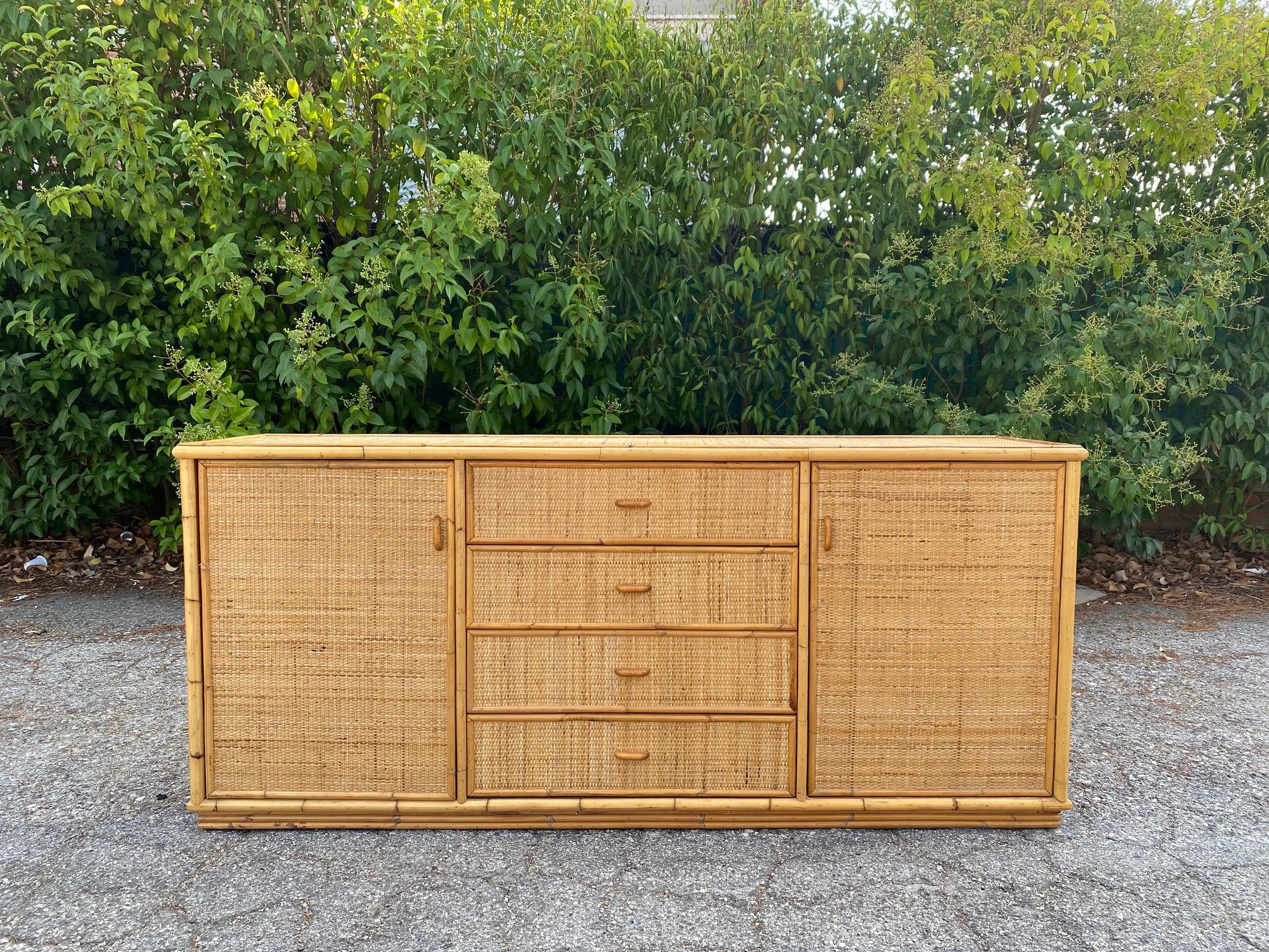 Bamboo and Rattan sideboard, Italy 70s