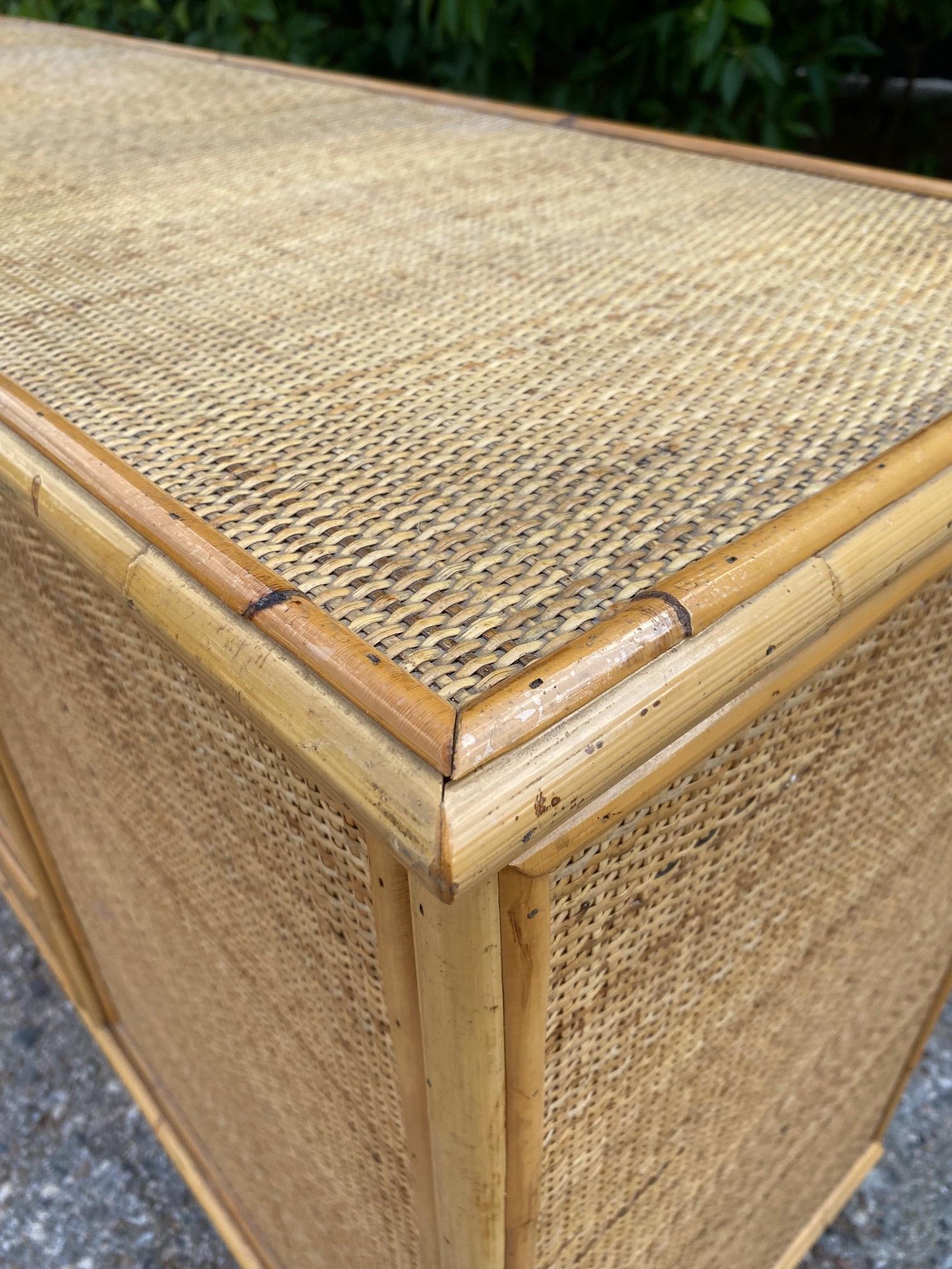 Bamboo and Rattan Sideboard, Italy 70s For Sale 1