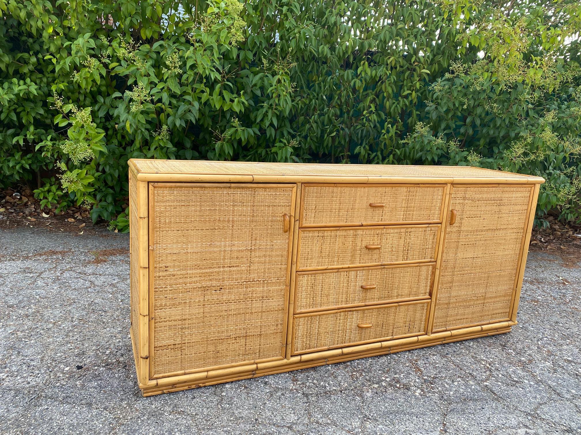 Bamboo and Rattan Sideboard, Italy 70s For Sale 3