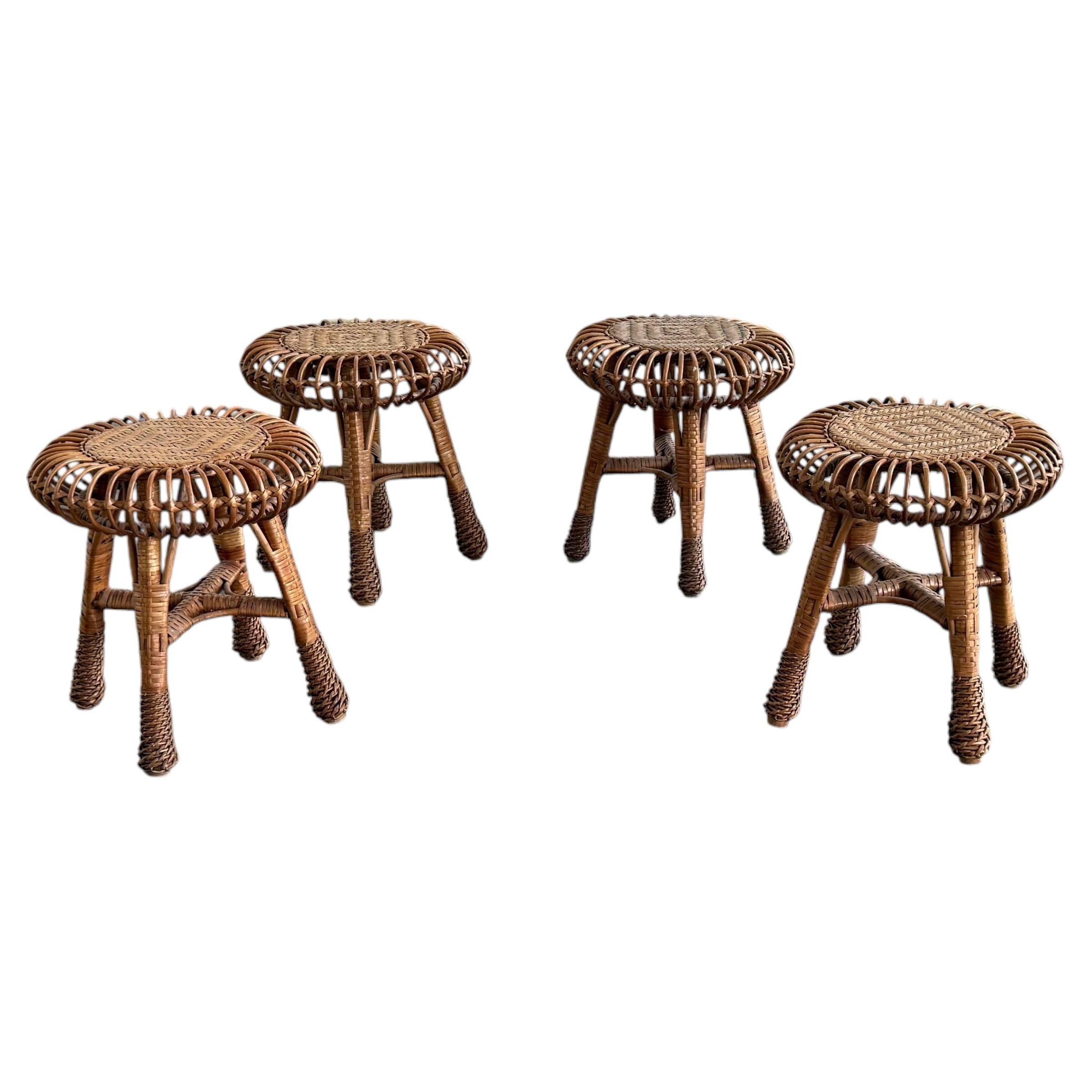Hocker aus Bambus und Rattan von Franco Albini (Attr.), Italien 1960er Jahre im Angebot