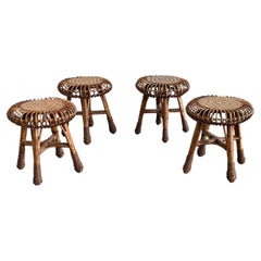 Bamboo and Rattan Stool by Franco Albini (Attr.), Italy 1960s