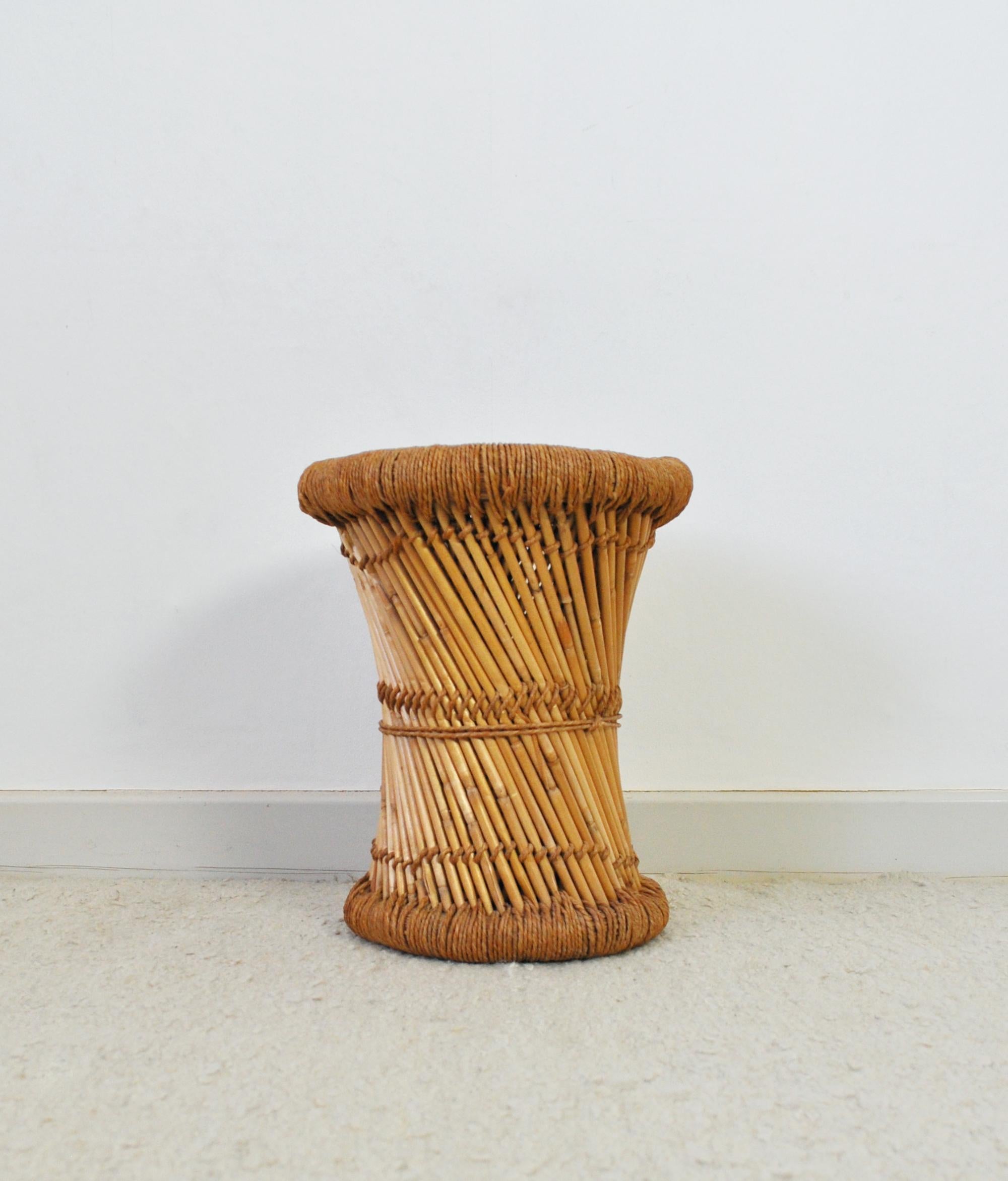 Hocker oder Beistelltisch aus Bambus und Rattan, 20. Jahrhundert (Böhmisch) im Angebot