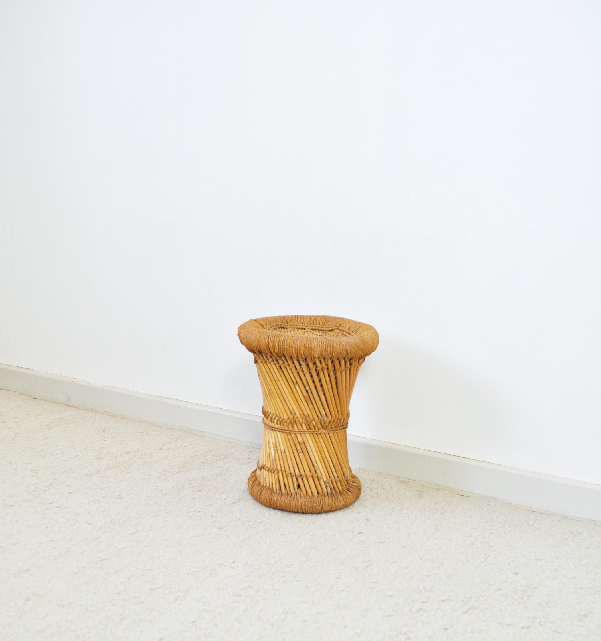 Unknown Bamboo and Rattan Stool or Side Table, 20th Century For Sale