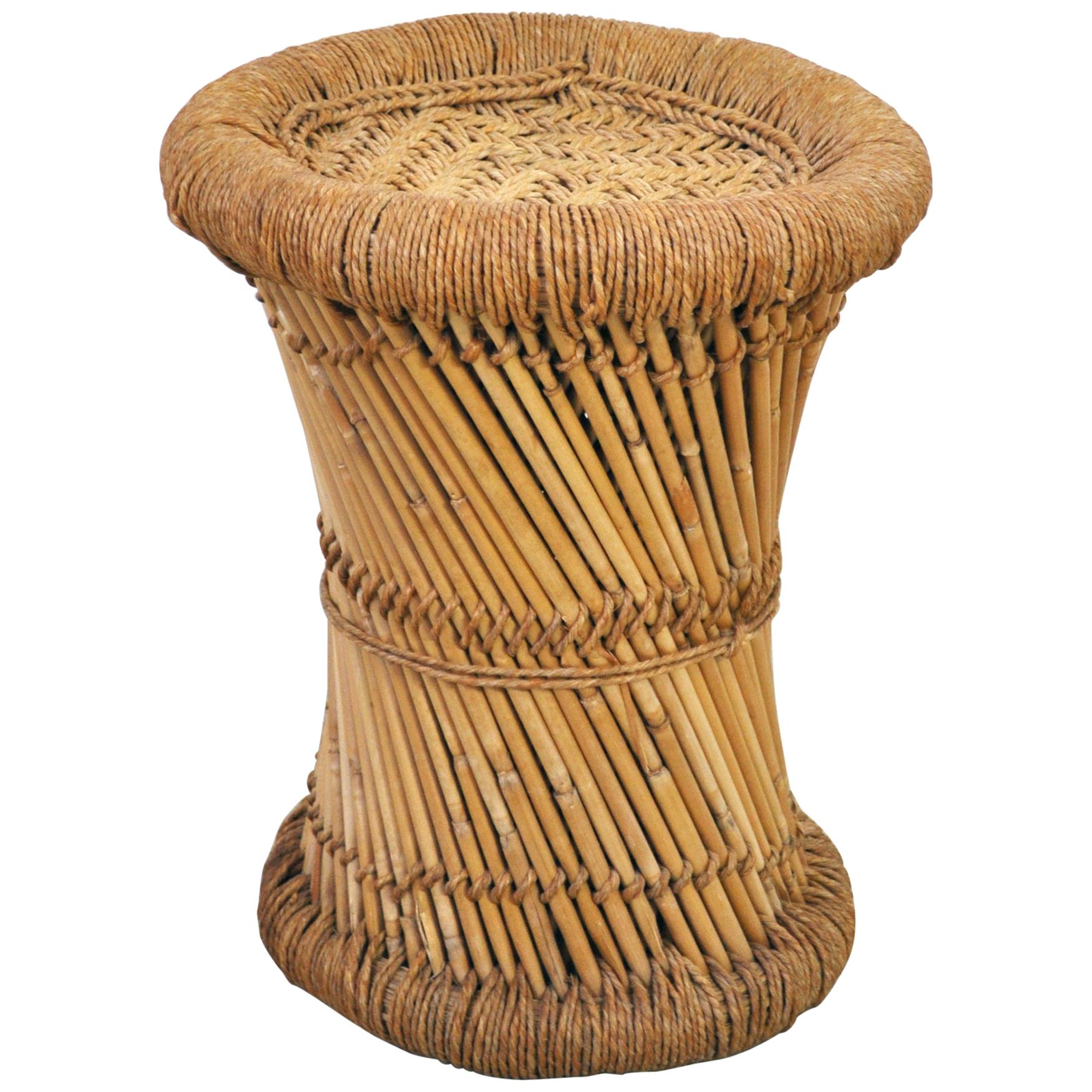 Bamboo and Rattan Stool or Side Table, 20th Century For Sale
