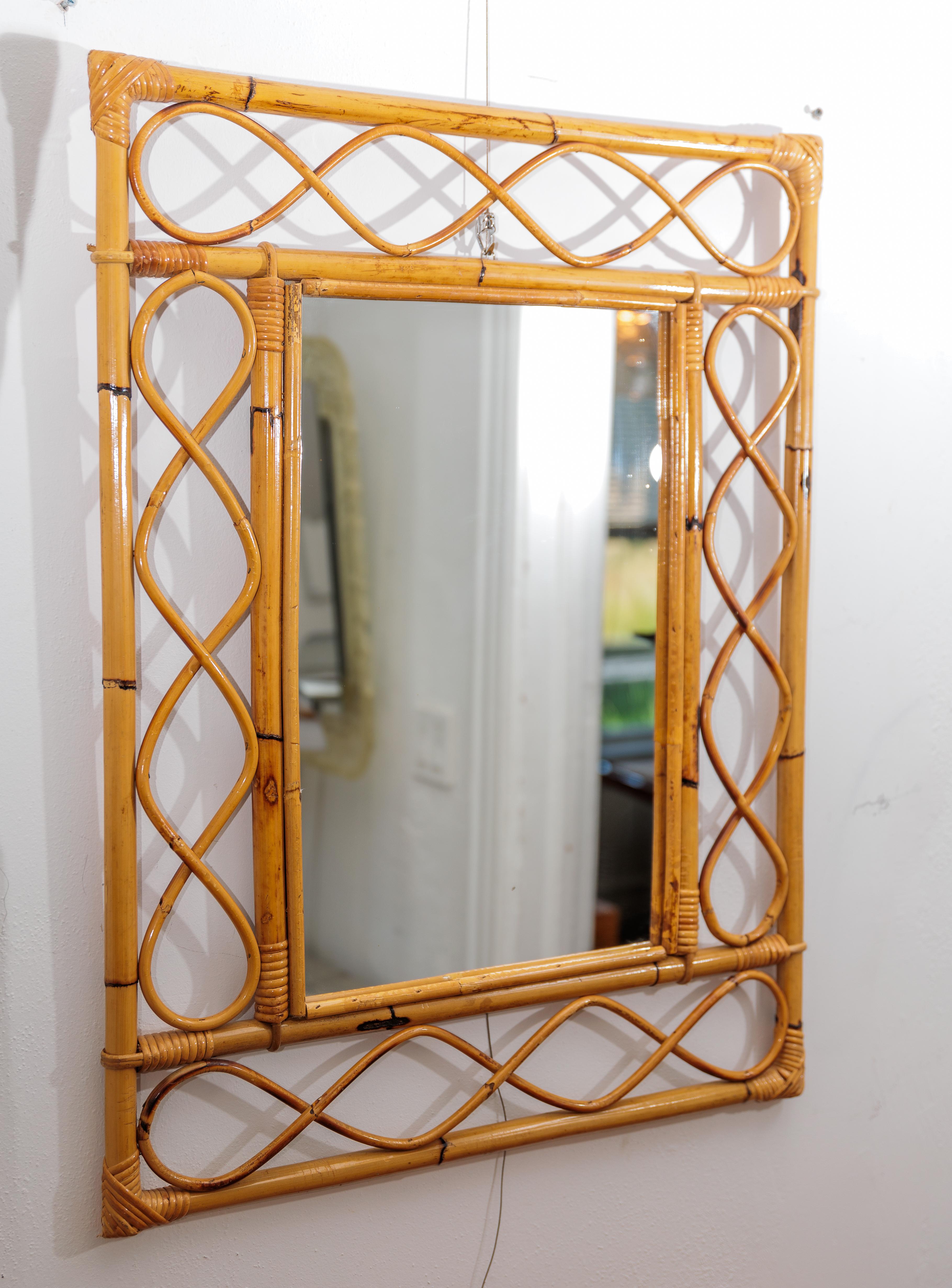 Mid-Century Modern Bamboo and Rattan Surround Mirror