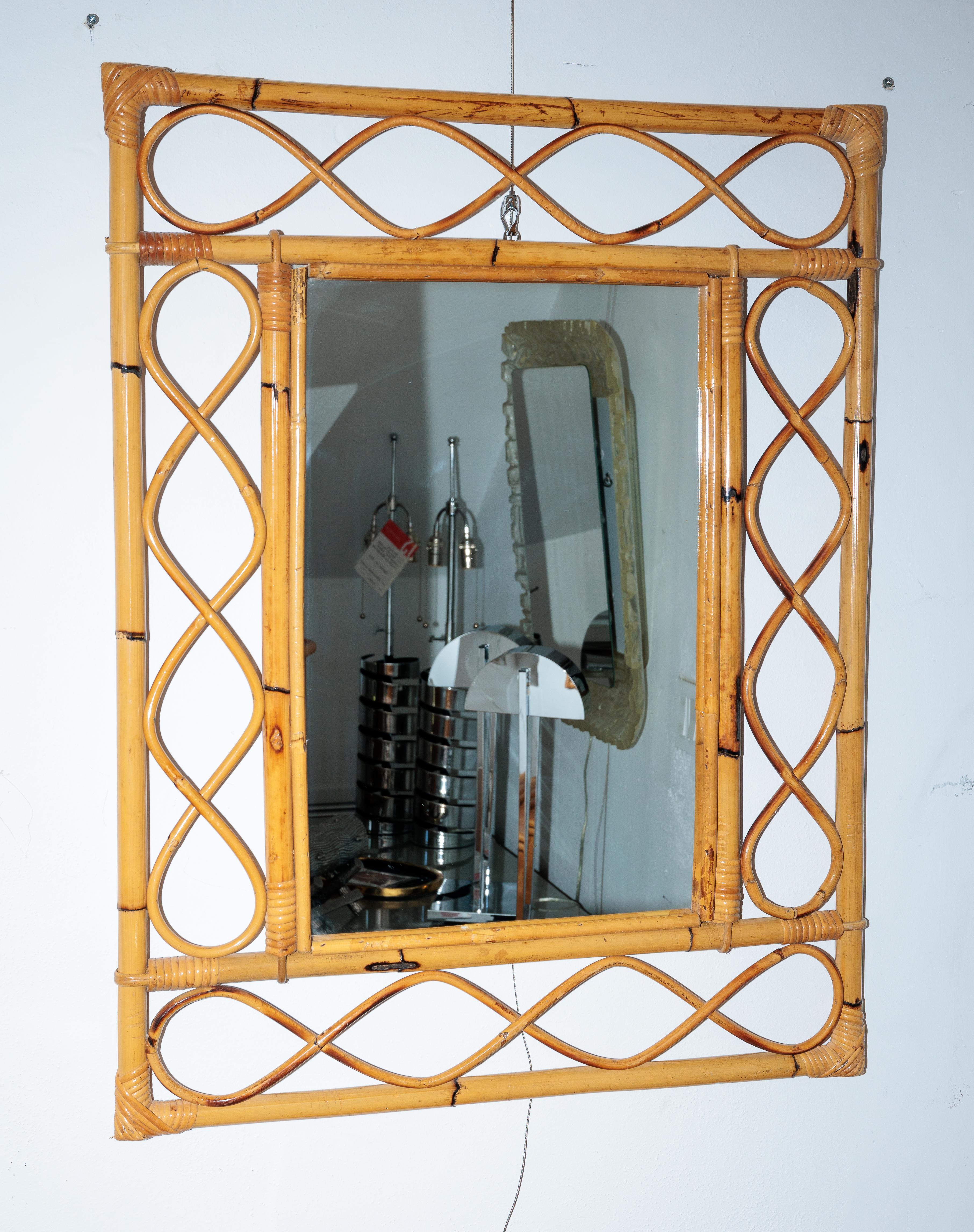 Hand-Crafted Bamboo and Rattan Surround Mirror