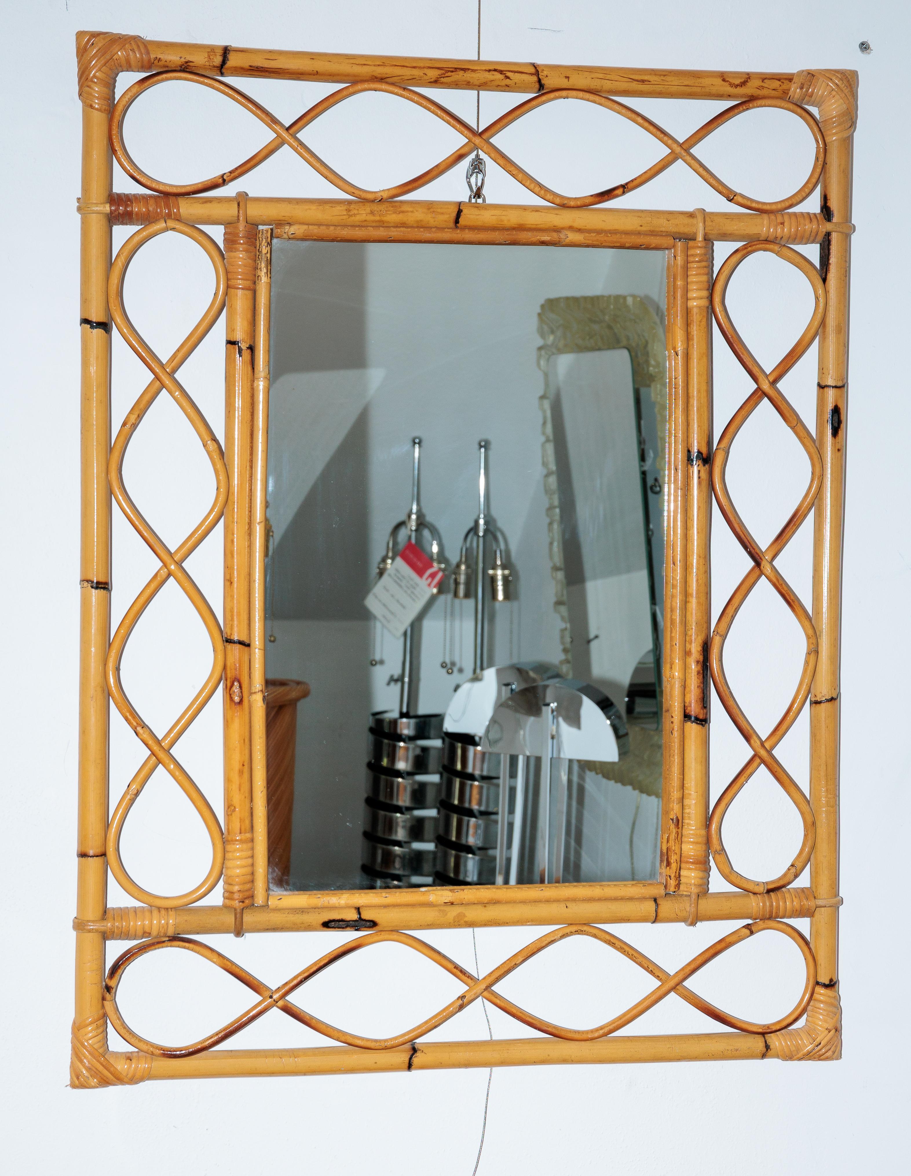 Bamboo and Rattan Surround Mirror In Good Condition In Bridgehampton, NY