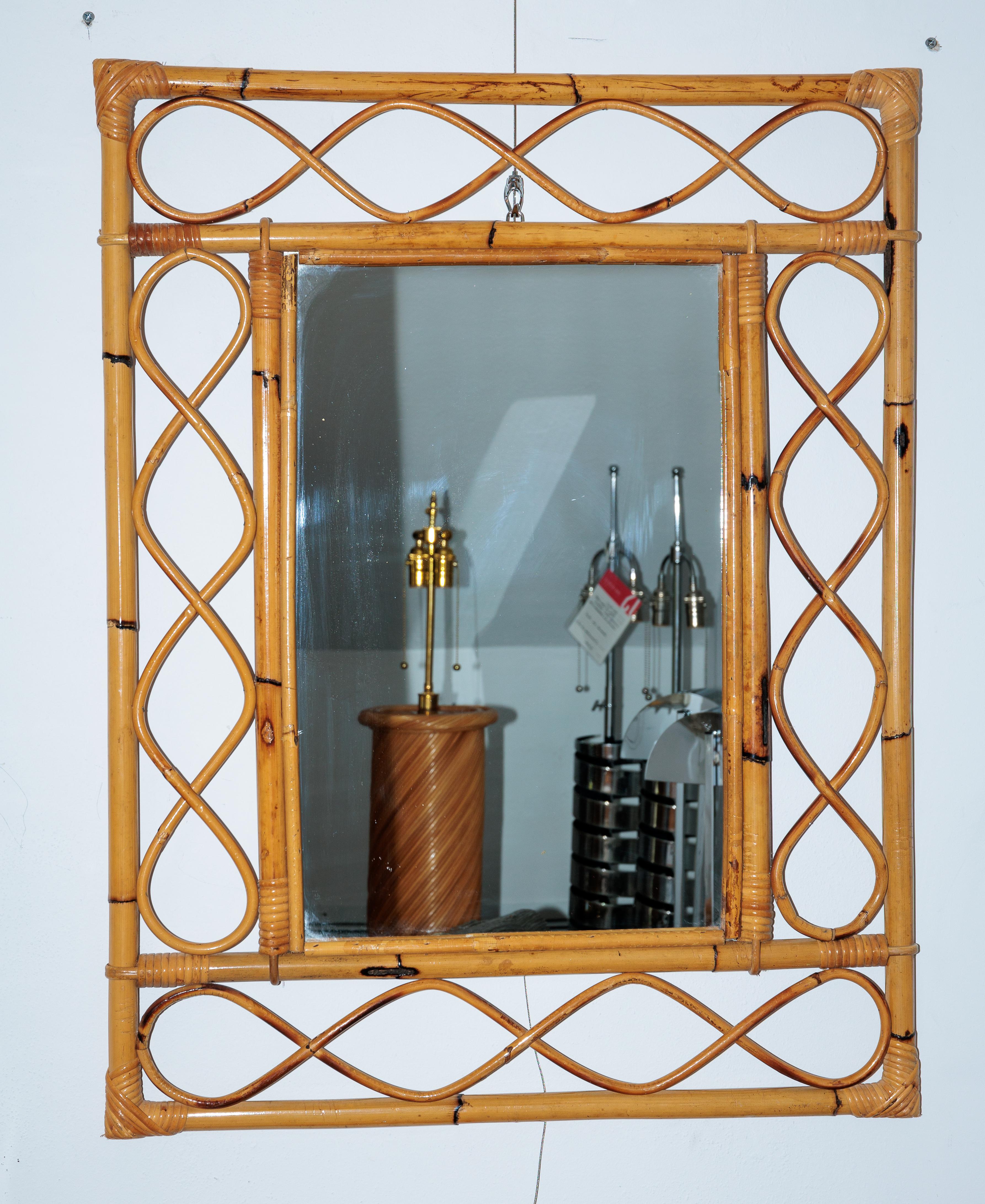 20th Century Bamboo and Rattan Surround Mirror