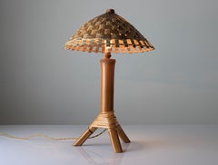 Bamboo and Rattan Table Lamp with Woven Shade, 1950s