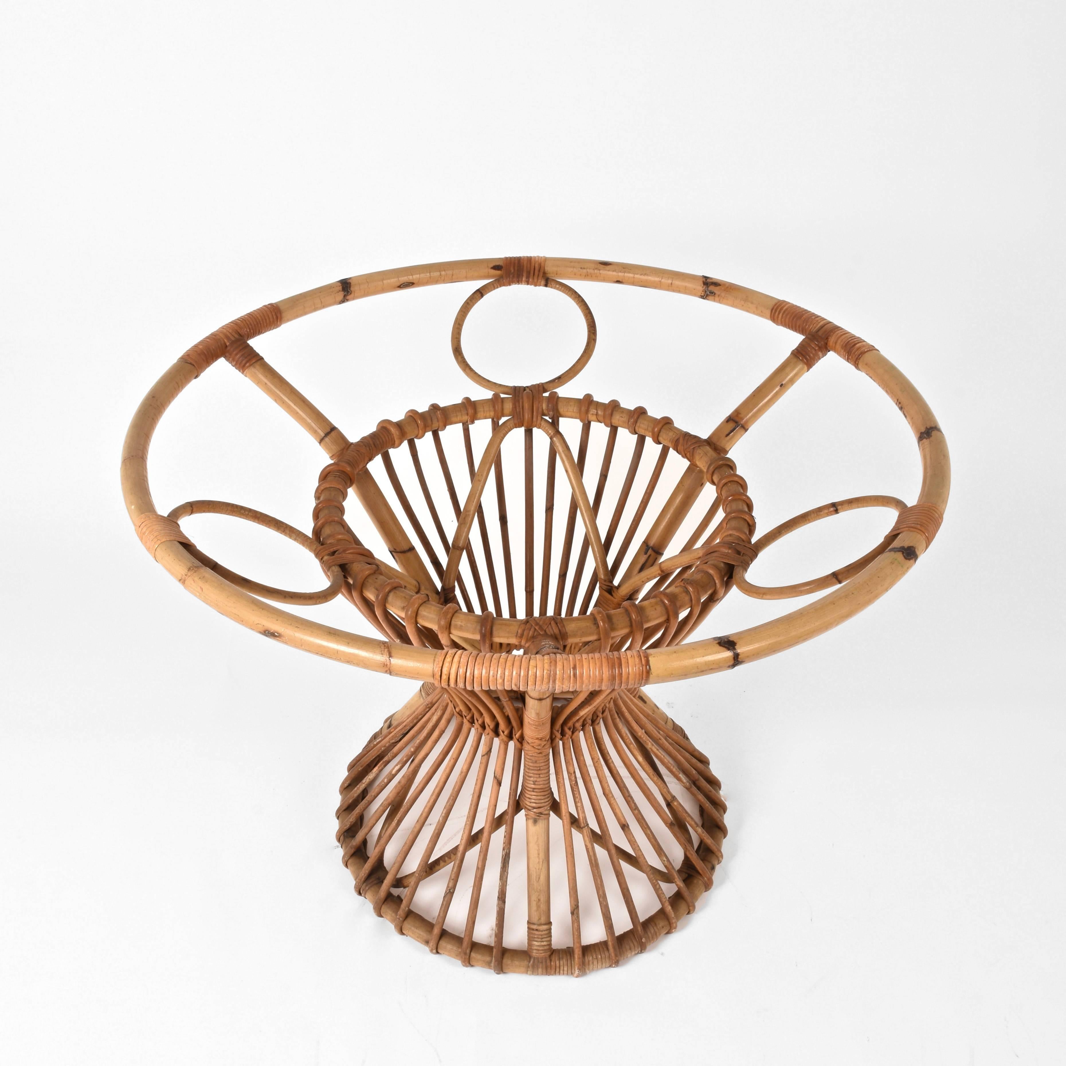 Italian Bamboo and Rattan Table, Suitable for Franco Albini, Italy, 1960s
