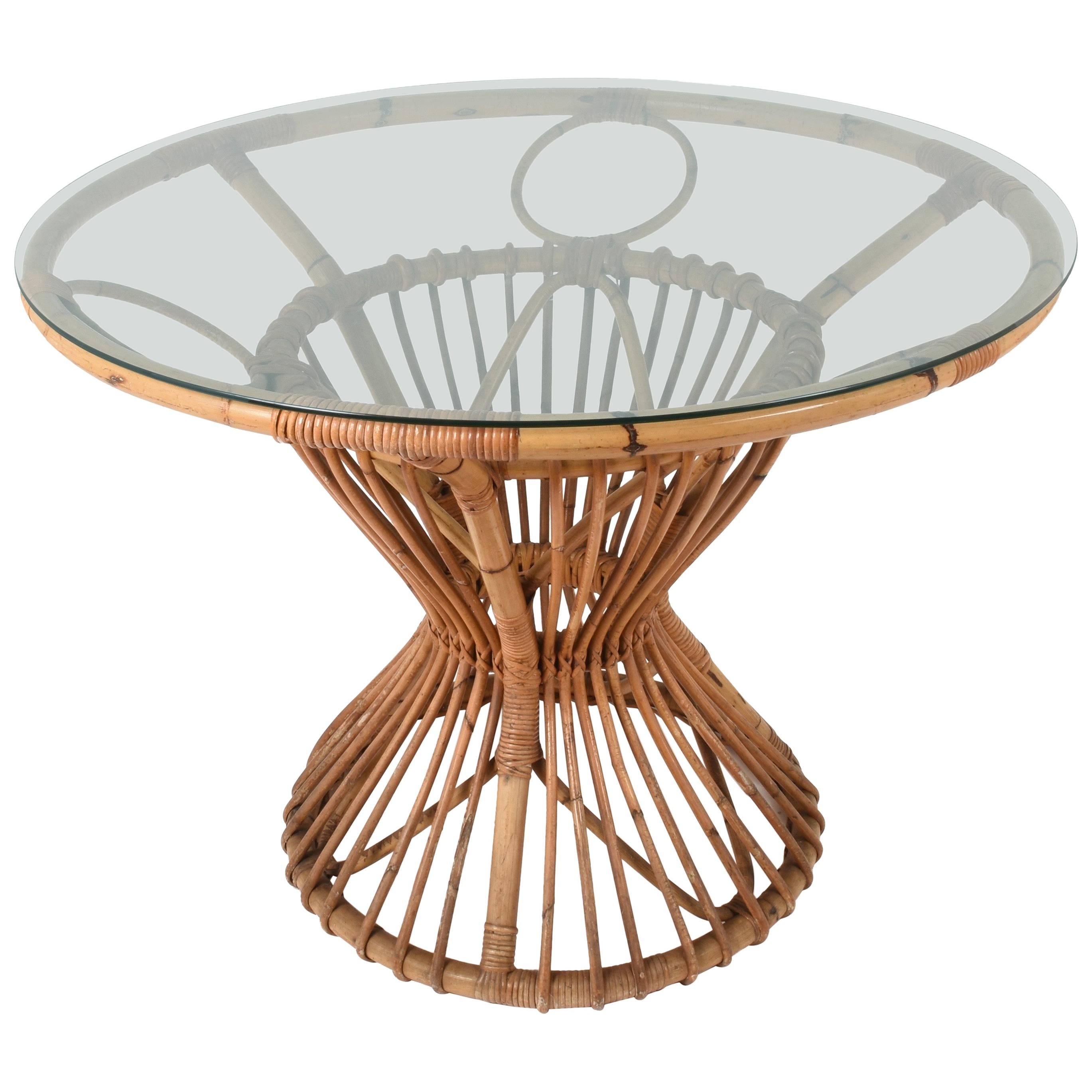 Bamboo and Rattan Table, Suitable for Franco Albini, Italy, 1960s