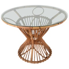 Vintage Bamboo and Rattan Table, Suitable for Franco Albini, Italy, 1960s