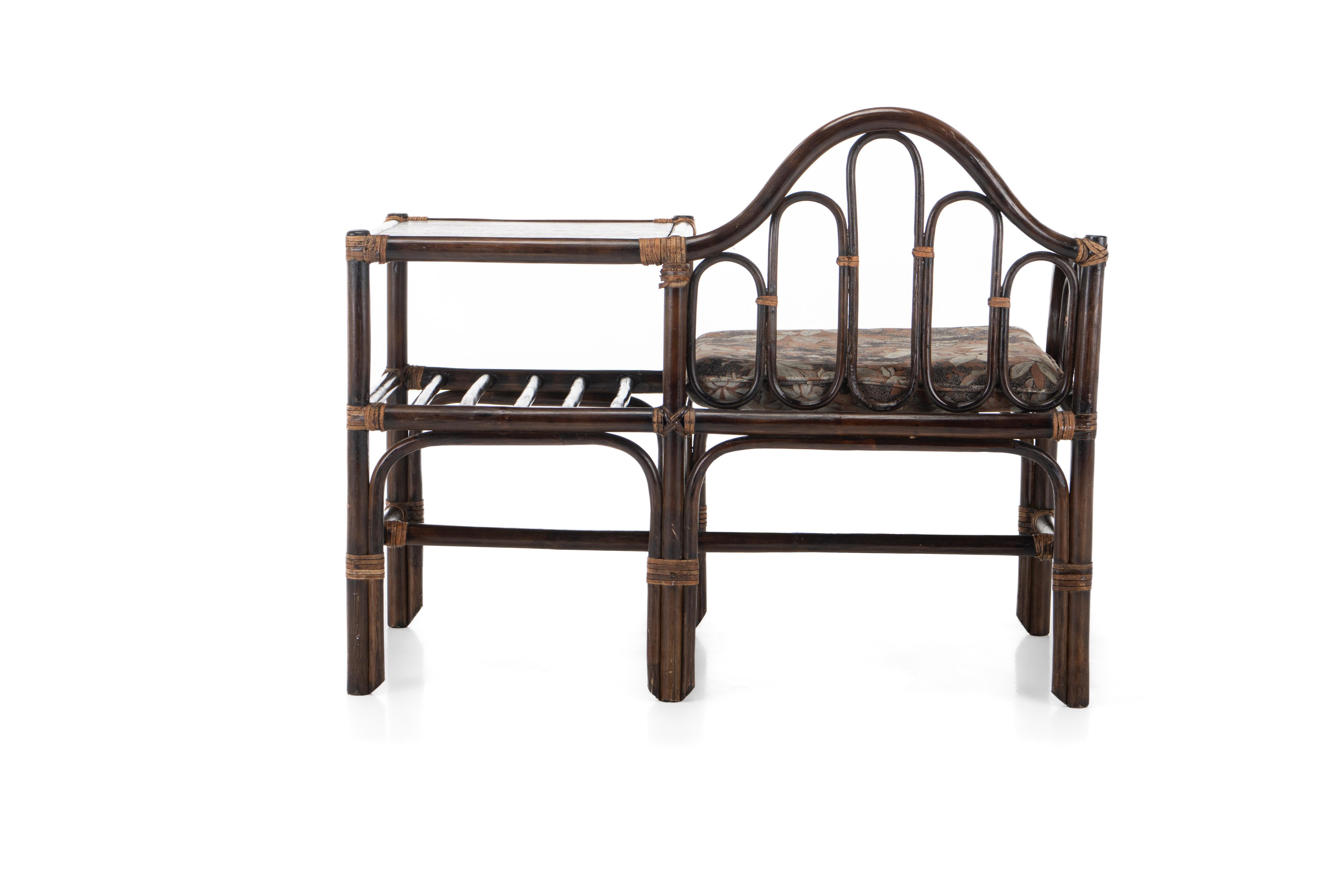 20th Century Bamboo and Rattan Telephone Bench, 1970s For Sale