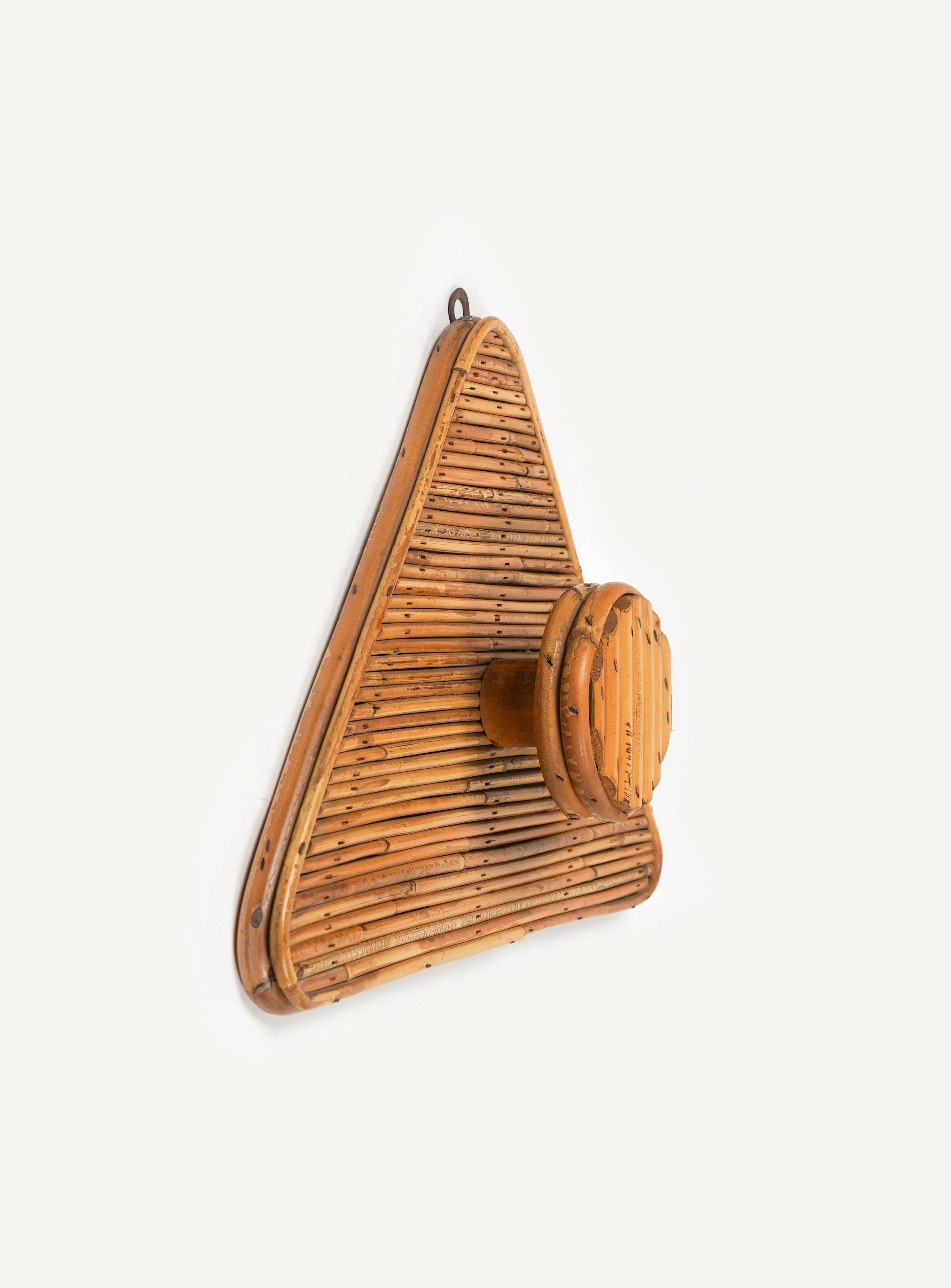 Italian Bamboo and Rattan Triangular Coat Rack Stand Vivai Del Sud Style, Italy 1960s For Sale