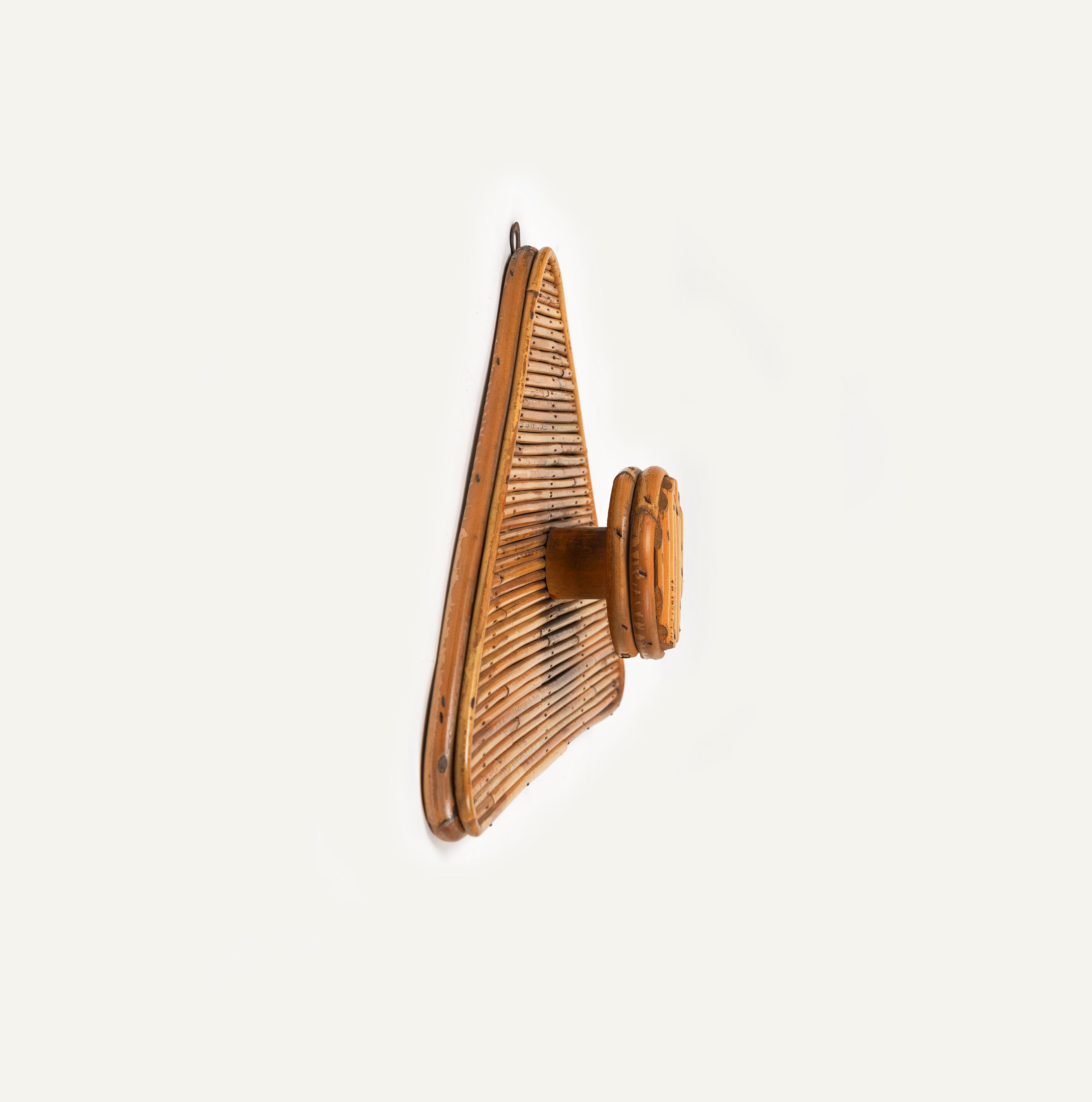 Bamboo and Rattan Triangular Coat Rack Stand Vivai Del Sud Style, Italy 1960s In Good Condition For Sale In Rome, IT