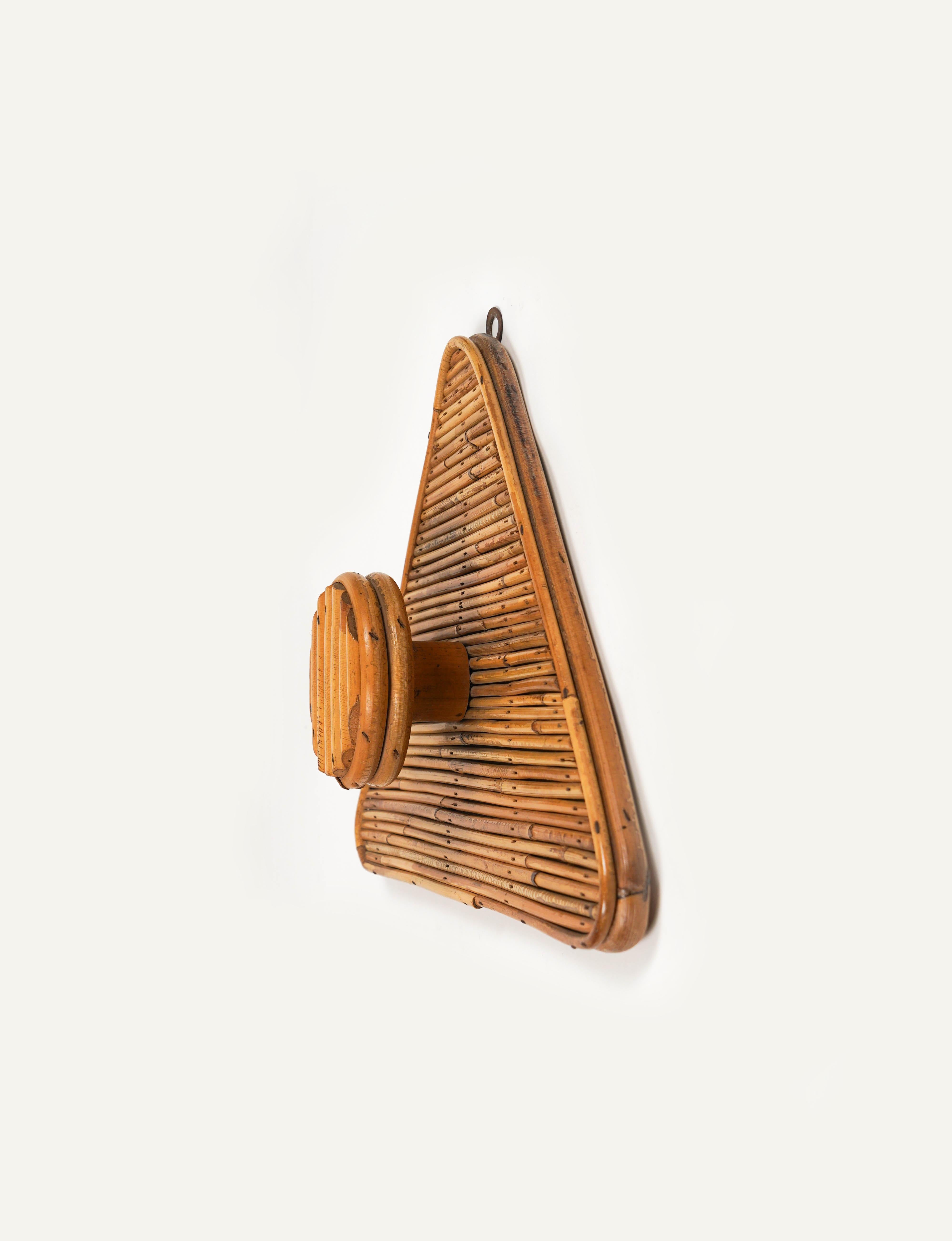 Bamboo and Rattan Triangular Coat Rack Stand Vivai Del Sud Style, Italy 1960s For Sale 2