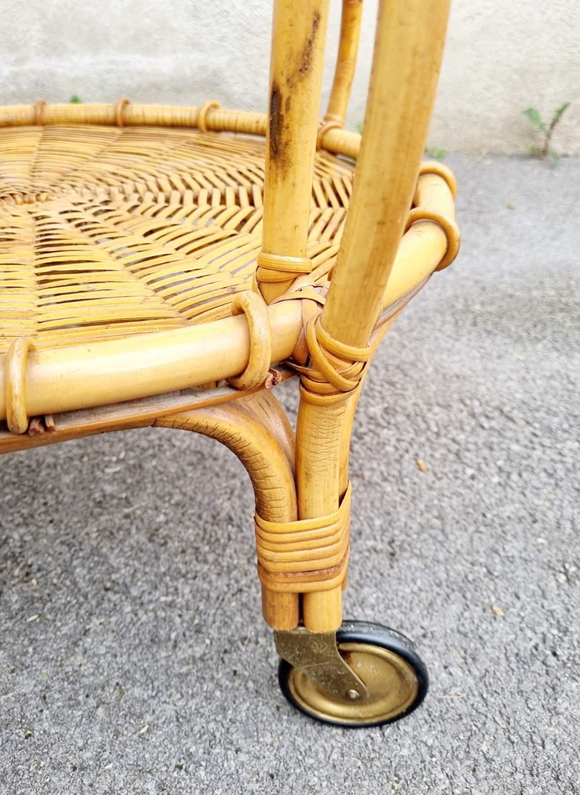 Italian Bamboo and Rattan Trolley Fratellino Design by Franco Albini & Franca Helg, 60s For Sale