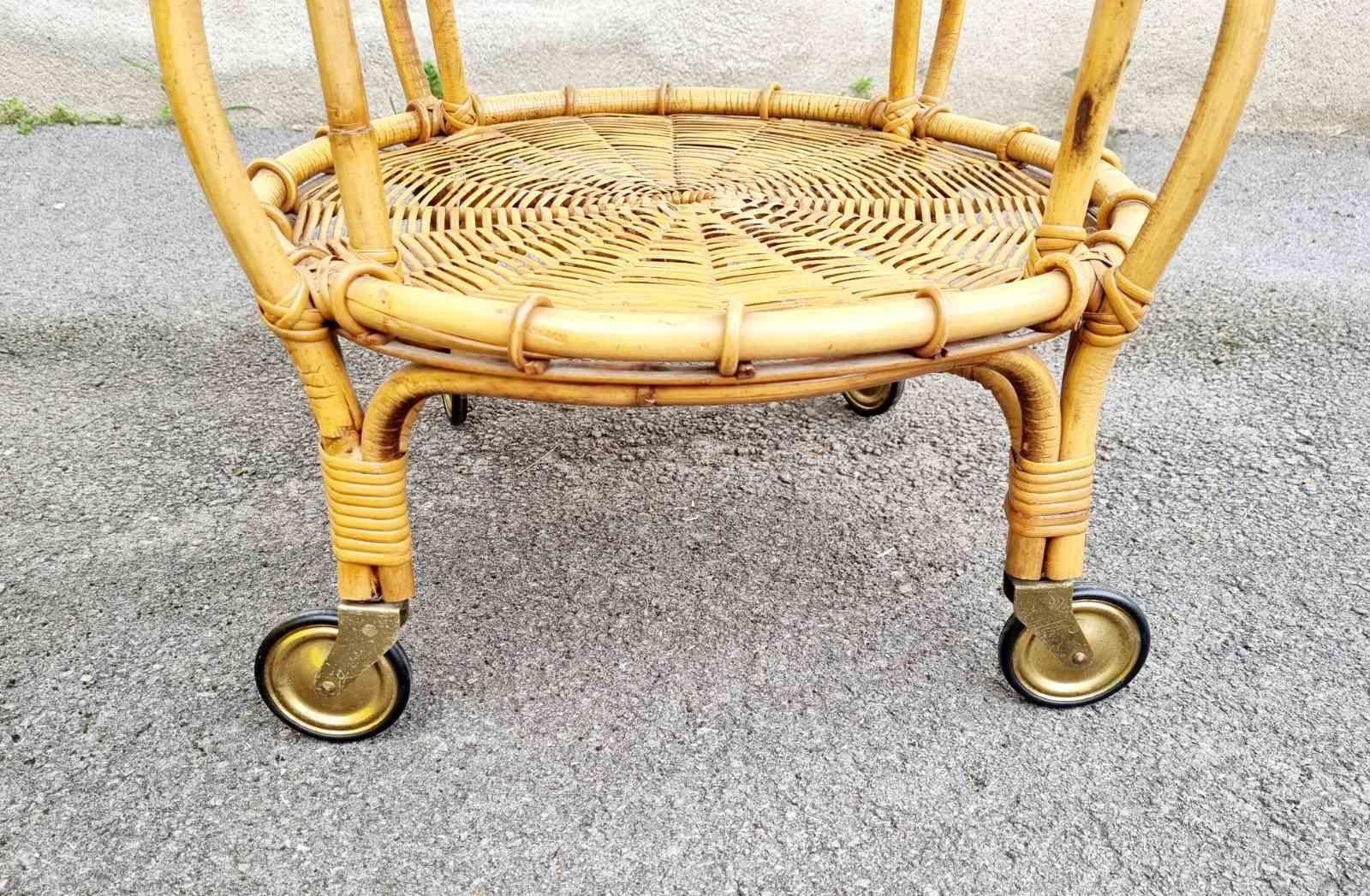 Bamboo and Rattan Trolley Fratellino Design by Franco Albini & Franca Helg, 60s In Good Condition For Sale In Lucija, SI