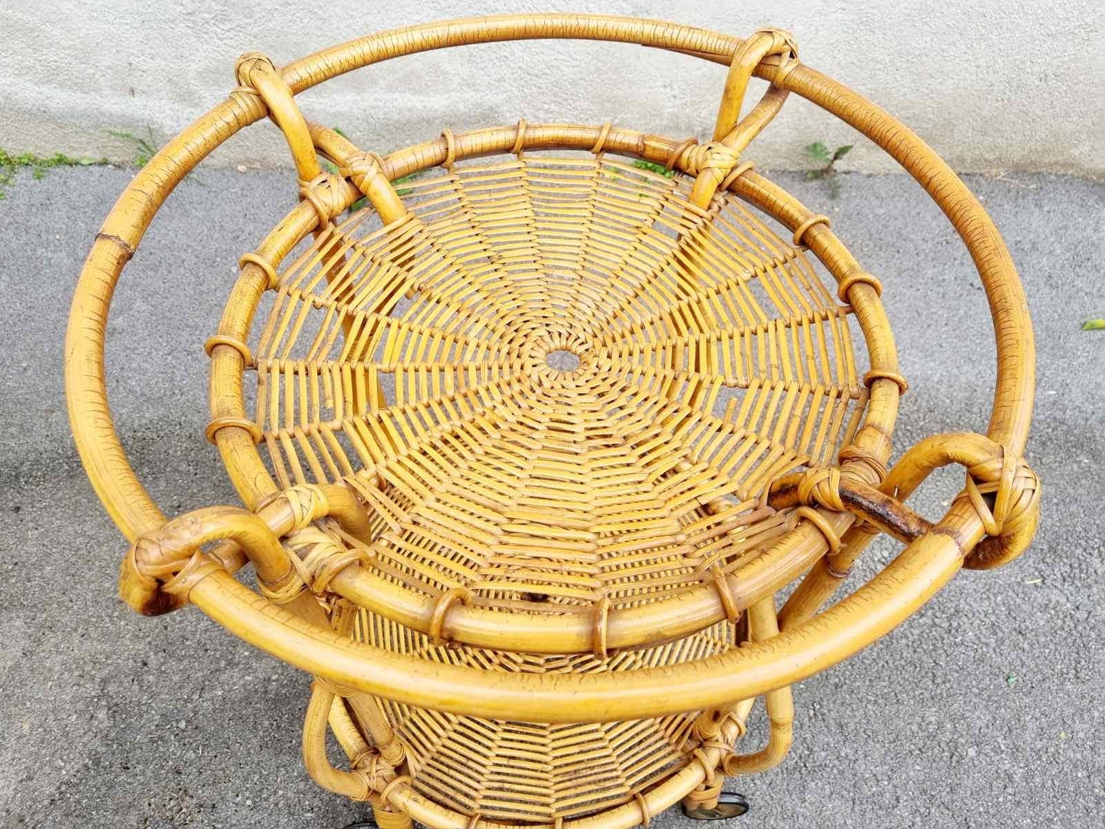 Mid-20th Century Bamboo and Rattan Trolley Fratellino Design by Franco Albini & Franca Helg, 60s For Sale