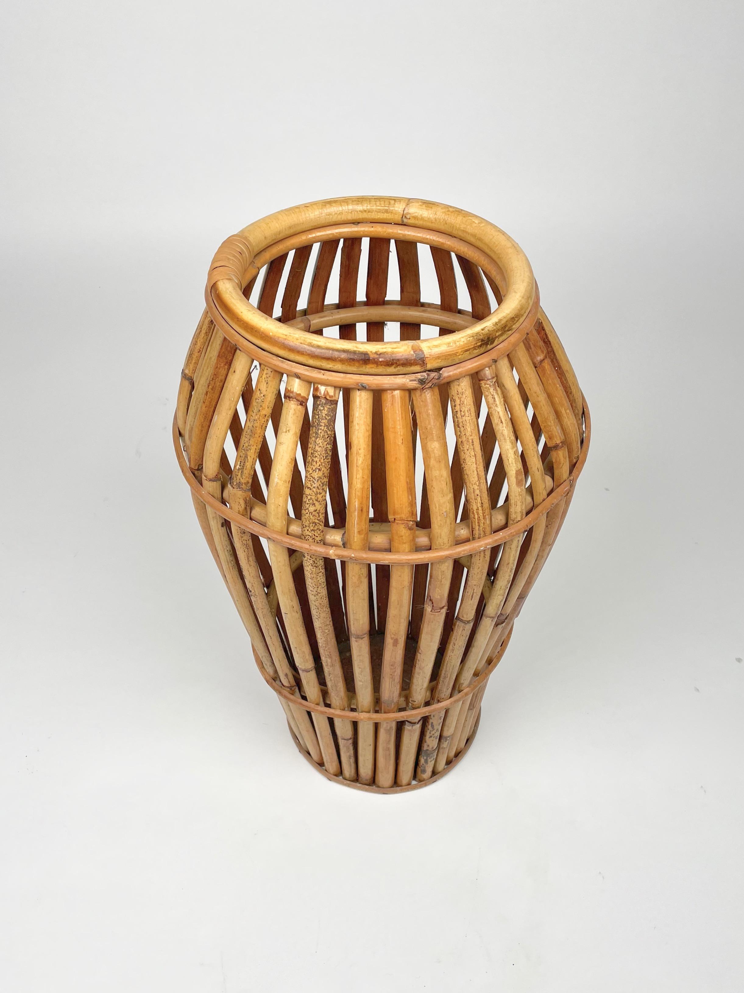 Mid-Century Modern Bamboo and Rattan Umbrella Stand, Italy, 1960s For Sale