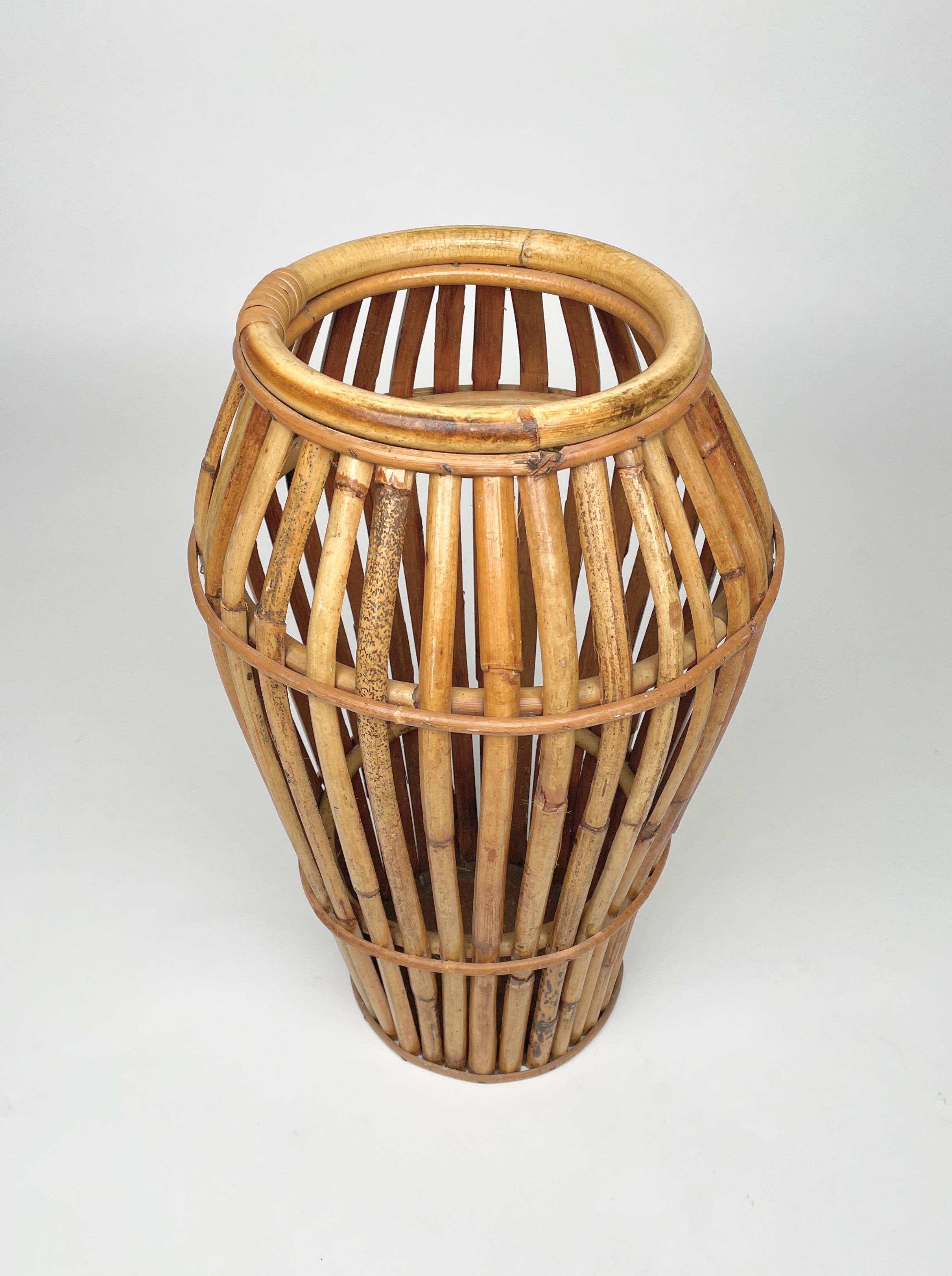 Italian Bamboo and Rattan Umbrella Stand, Italy, 1960s For Sale