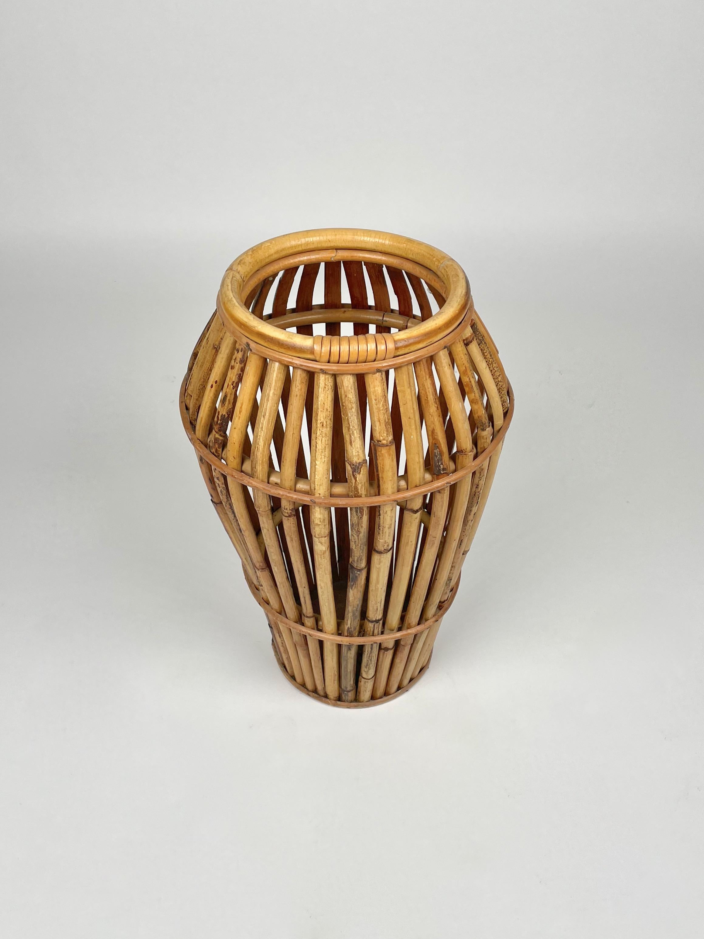 Mid-20th Century Bamboo and Rattan Umbrella Stand, Italy, 1960s For Sale