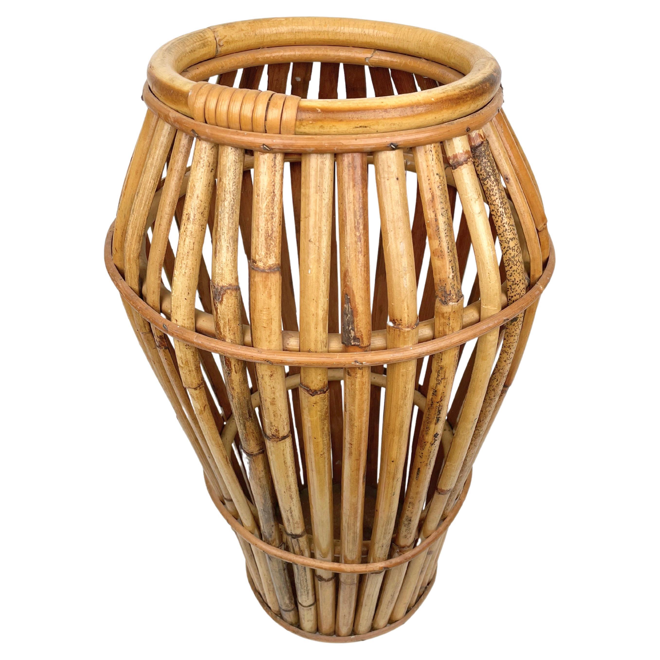 Bamboo and Rattan Umbrella Stand, Italy, 1960s