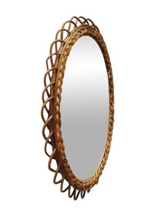 Bamboo and Rattan Wall Mirror, Italy, 1960s